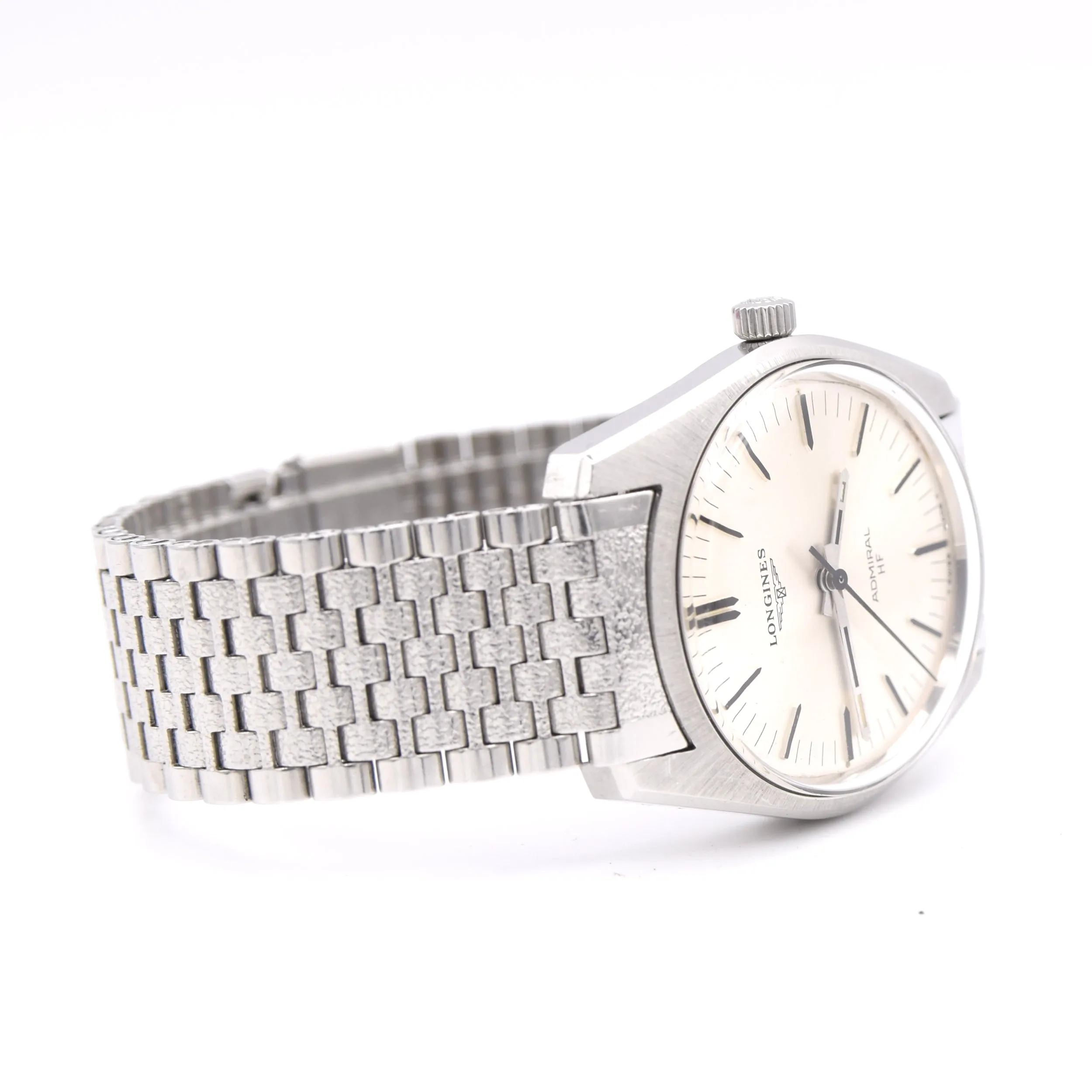 1973 circa Longines Admiral HF Ref. 2301 -1 steel vintage wristwatch on rare fitted NSA bracelet