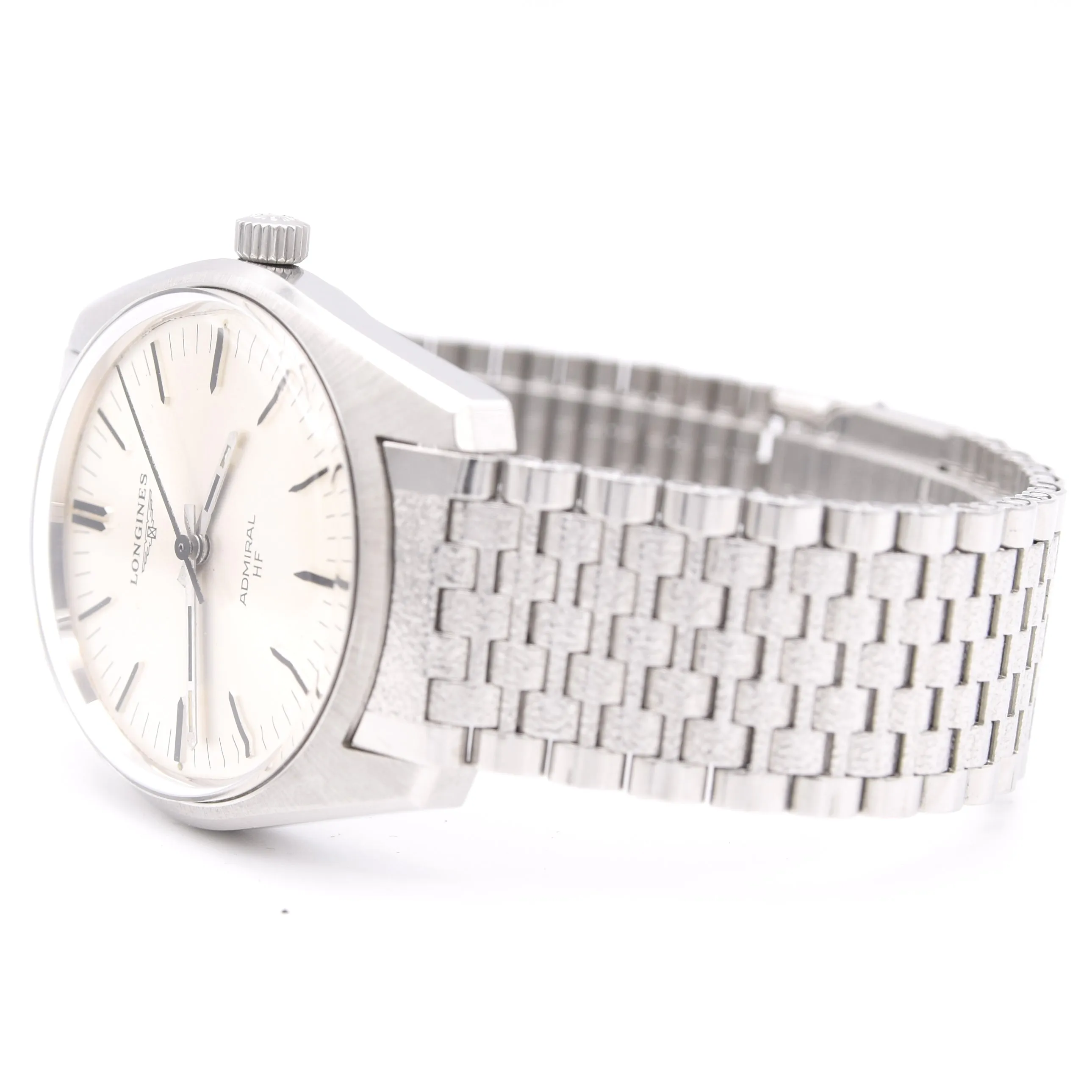 1973 circa Longines Admiral HF Ref. 2301 -1 steel vintage wristwatch on rare fitted NSA bracelet