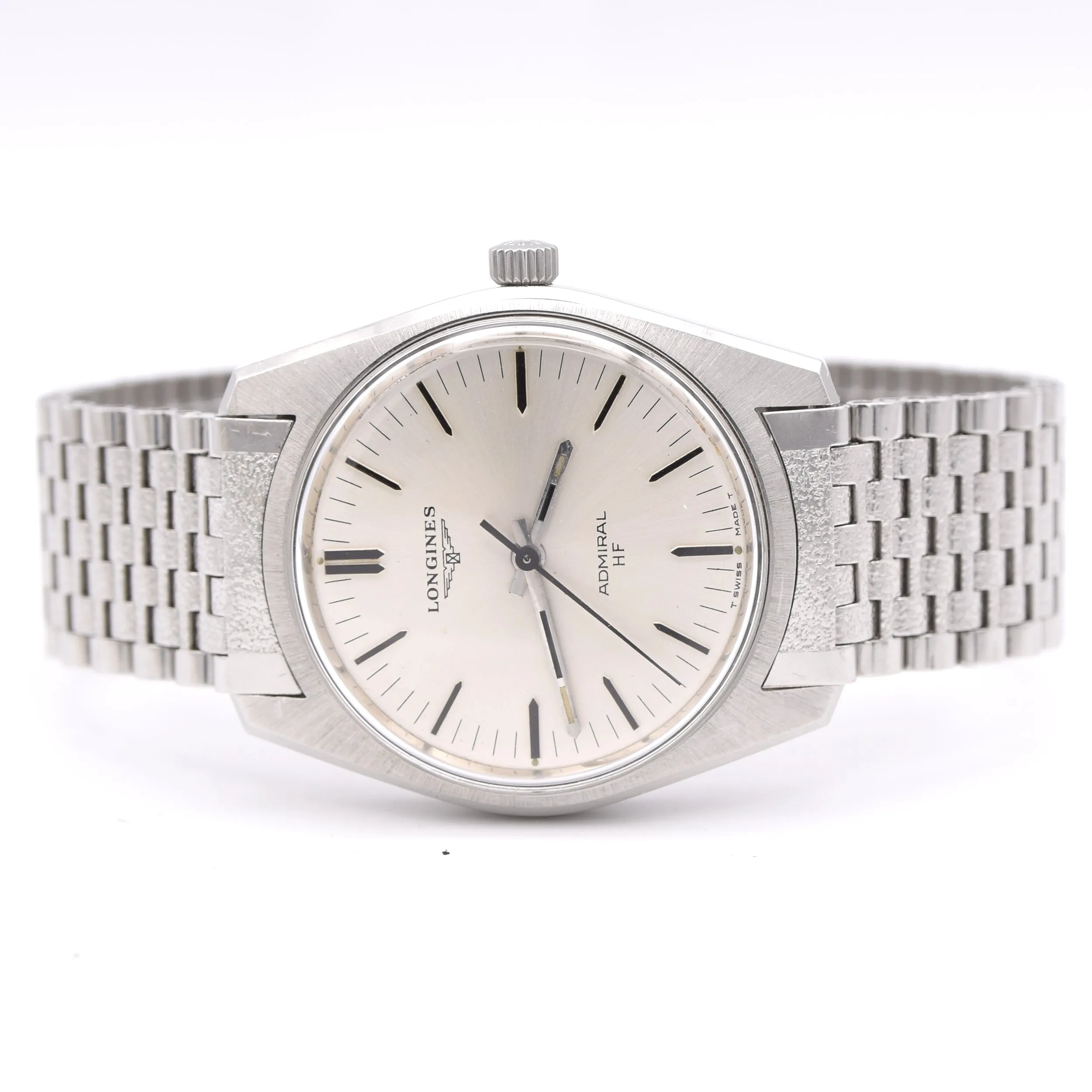 1973 circa Longines Admiral HF Ref. 2301 -1 steel vintage wristwatch on rare fitted NSA bracelet