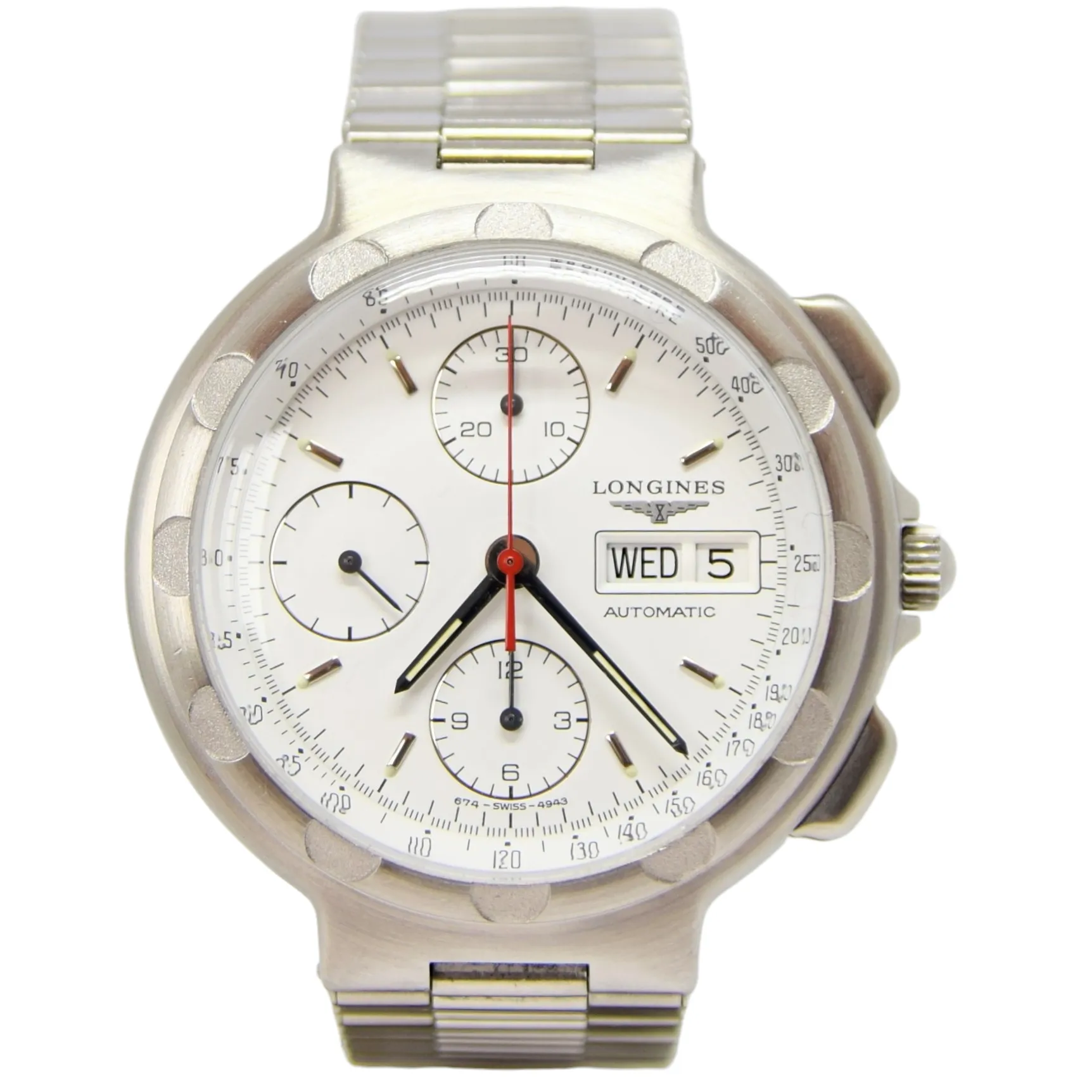 1987 Longines Conquest Chronograph Day Date Automatic Wristwatch Model 674-4943 with Box and Papers