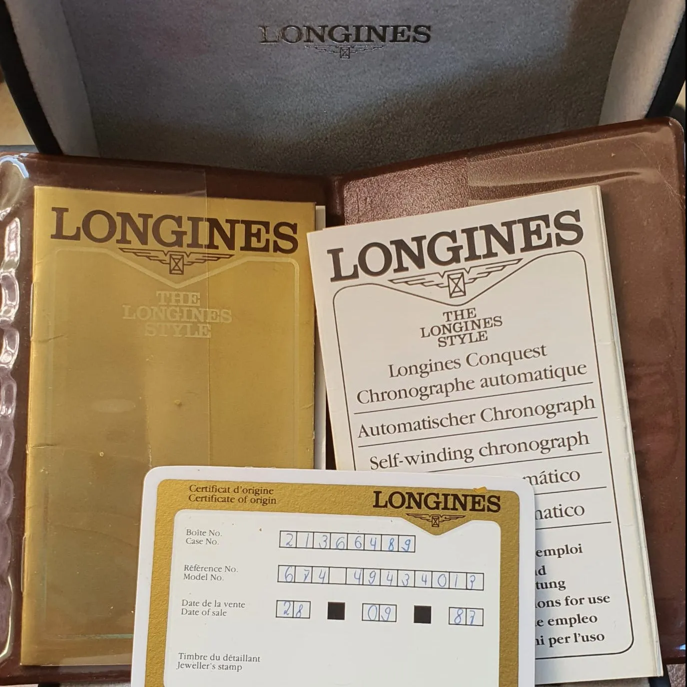 1987 Longines Conquest Chronograph Day Date Automatic Wristwatch Model 674-4943 with Box and Papers