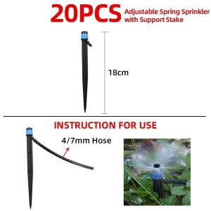 20pc Automatic Watering Adjustable Spring Sprinkler with Support Stake