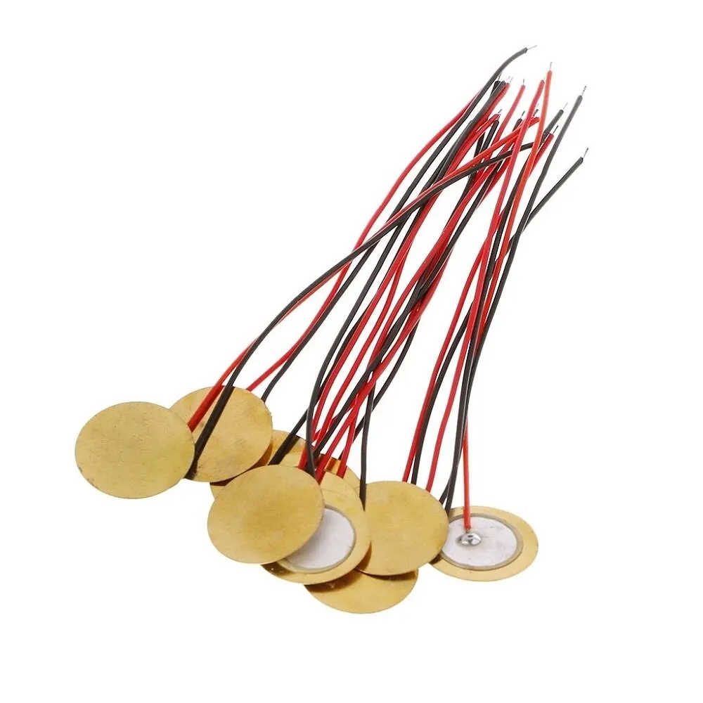 20pcs 15mm Piezo Elements Buzzer Sounder Sensor Trigger Drum Disc with Wire Copper Loudspeaker