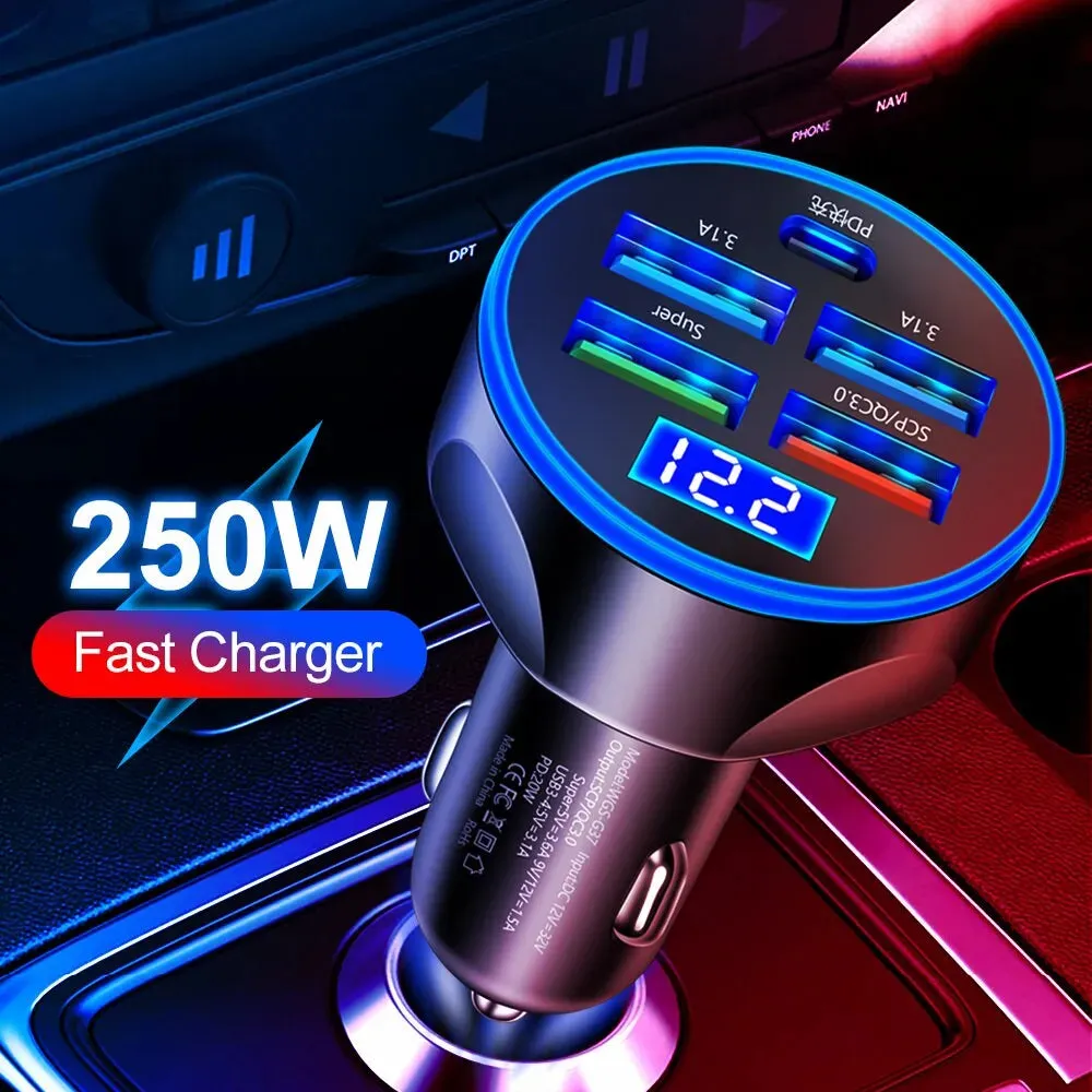 250w 4usb Pd Car Charger for Fast Charging