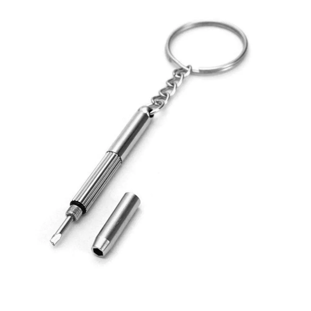 3 in 1 Repair Kit Key Ring with 3 Screwdrivers: Cross 1.5, Straight 1.5,Star Nut M2.5 for Smart Phone, Watches (Silver) - pack of 5