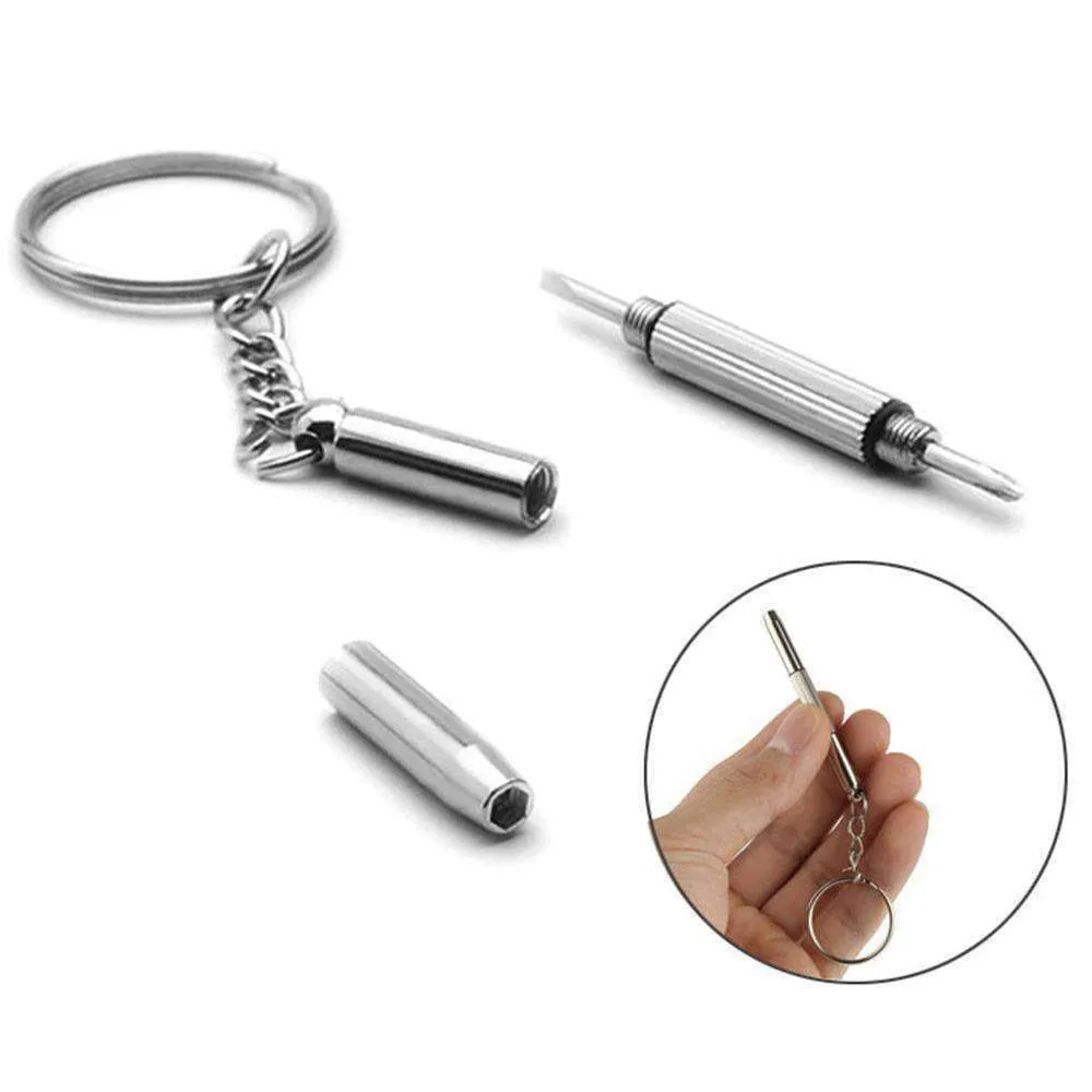 3 in 1 Repair Kit Key Ring with 3 Screwdrivers: Cross 1.5, Straight 1.5,Star Nut M2.5 for Smart Phone, Watches (Silver) - pack of 5