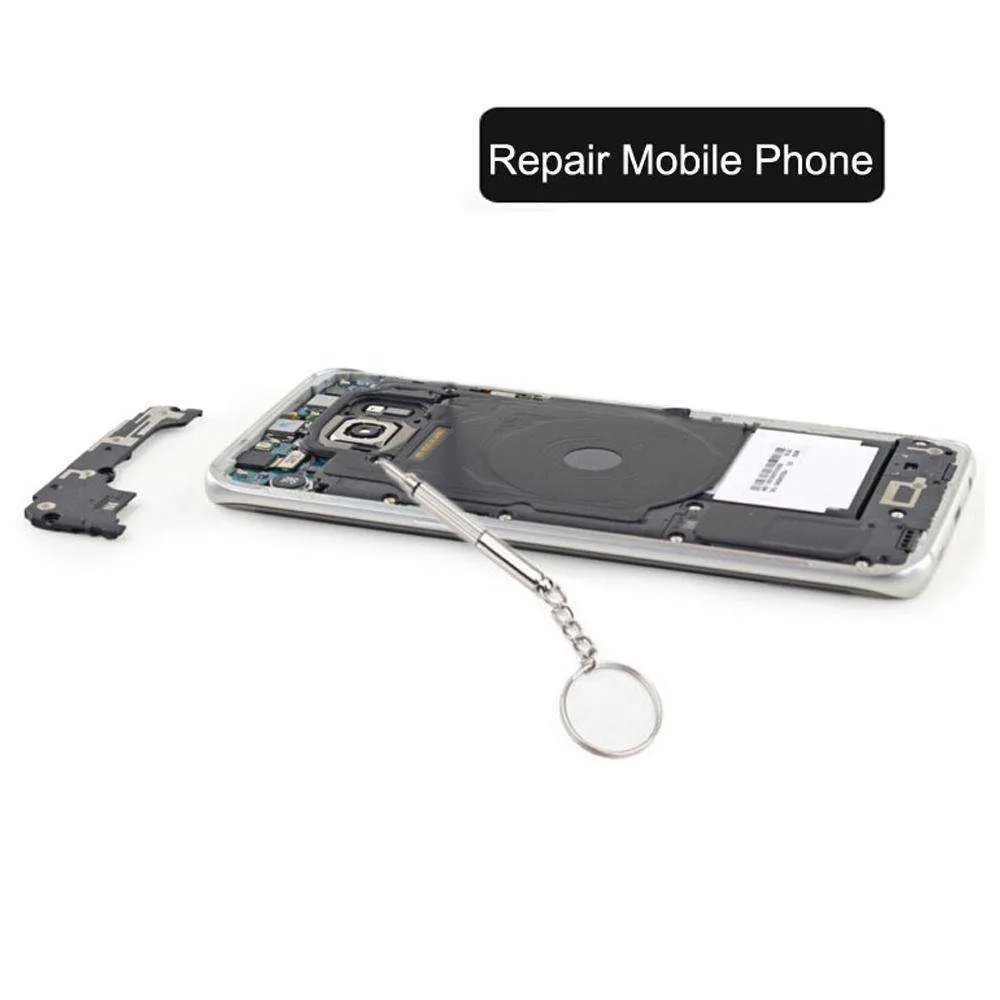3 in 1 Repair Kit Key Ring with 3 Screwdrivers: Cross 1.5, Straight 1.5,Star Nut M2.5 for Smart Phone, Watches (Silver) - pack of 5