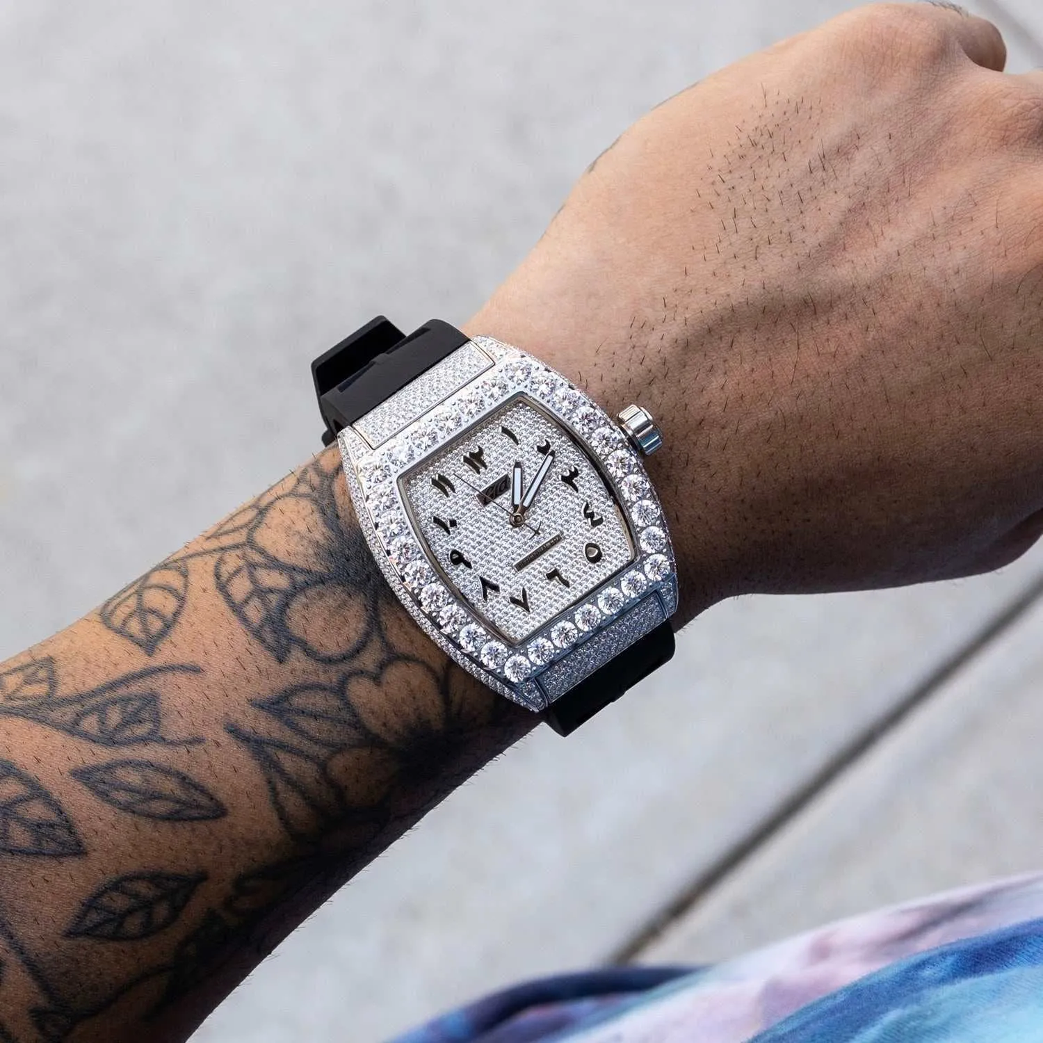 40MM Perennial Era Watch Arabic- Fully Iced w/ Rubber Strap