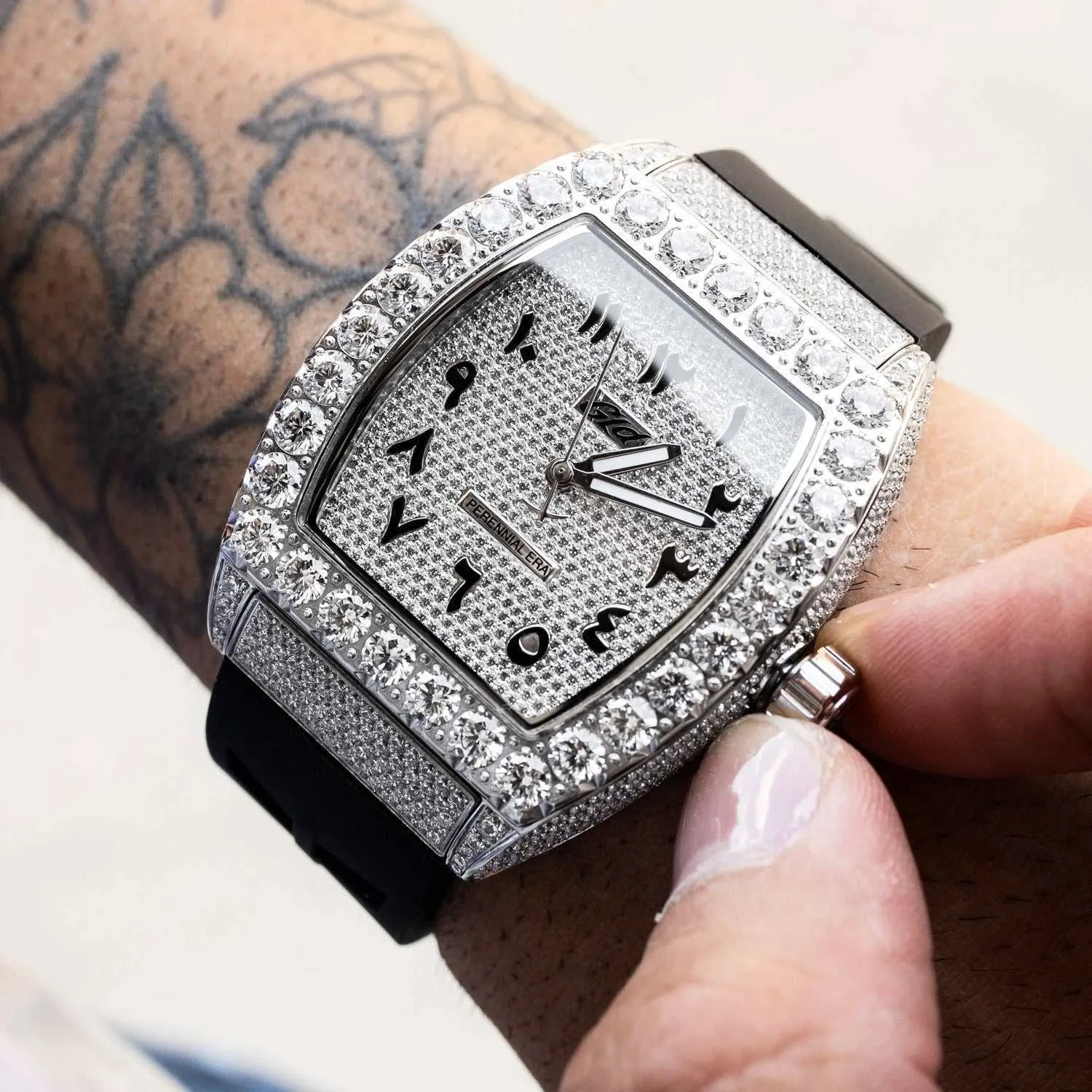 40MM Perennial Era Watch Arabic- Fully Iced w/ Rubber Strap