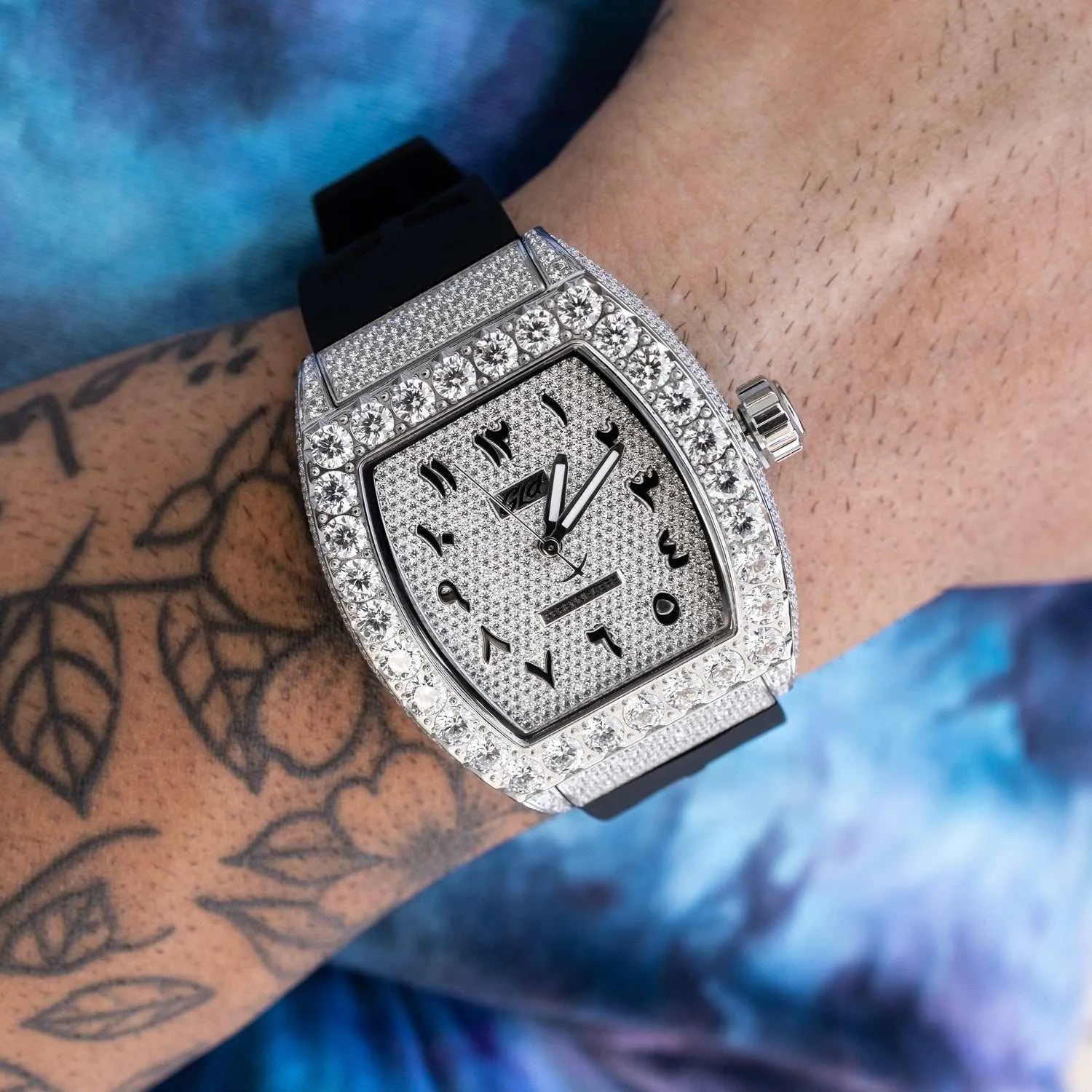 40MM Perennial Era Watch Arabic- Fully Iced w/ Rubber Strap