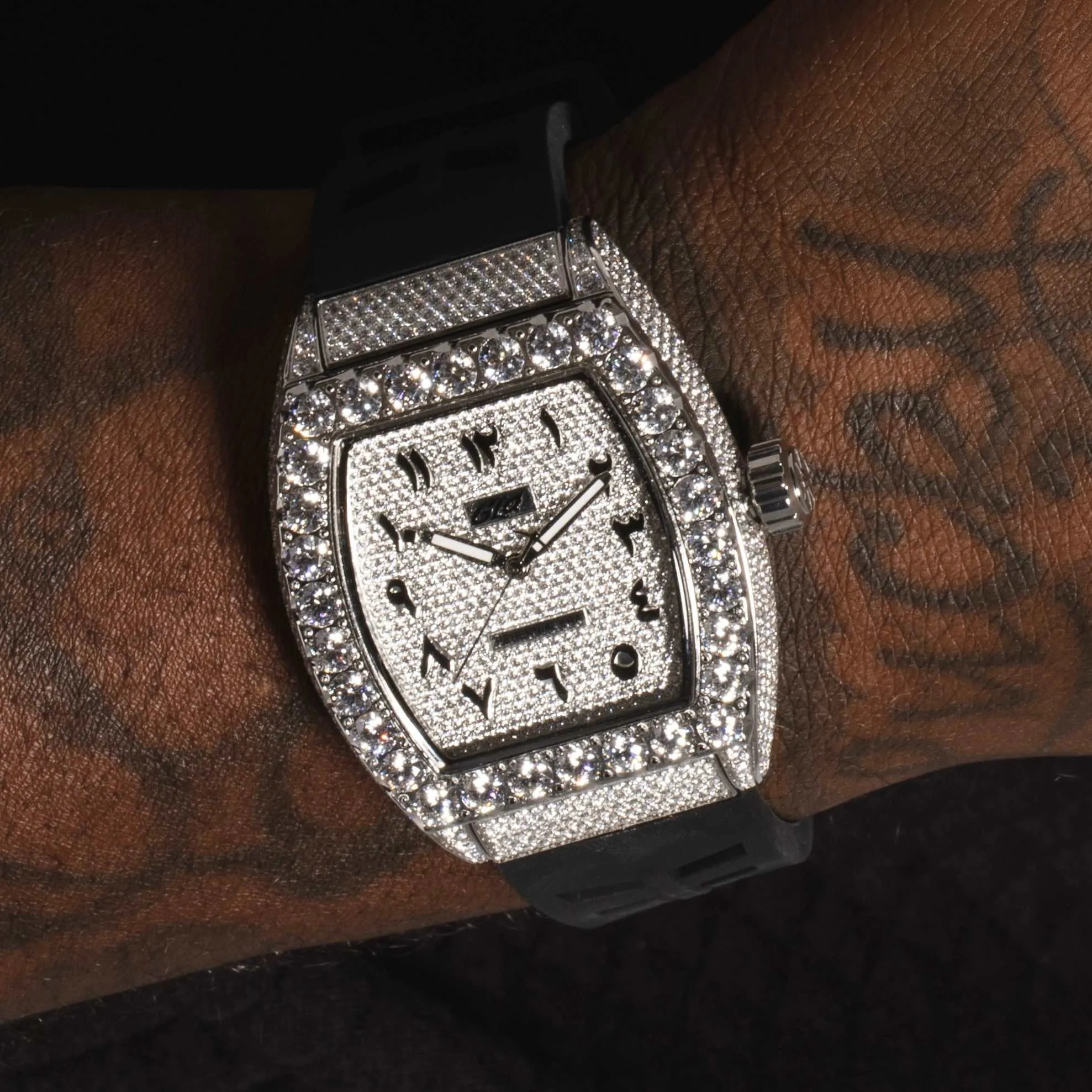 40MM Perennial Era Watch Arabic- Fully Iced w/ Rubber Strap