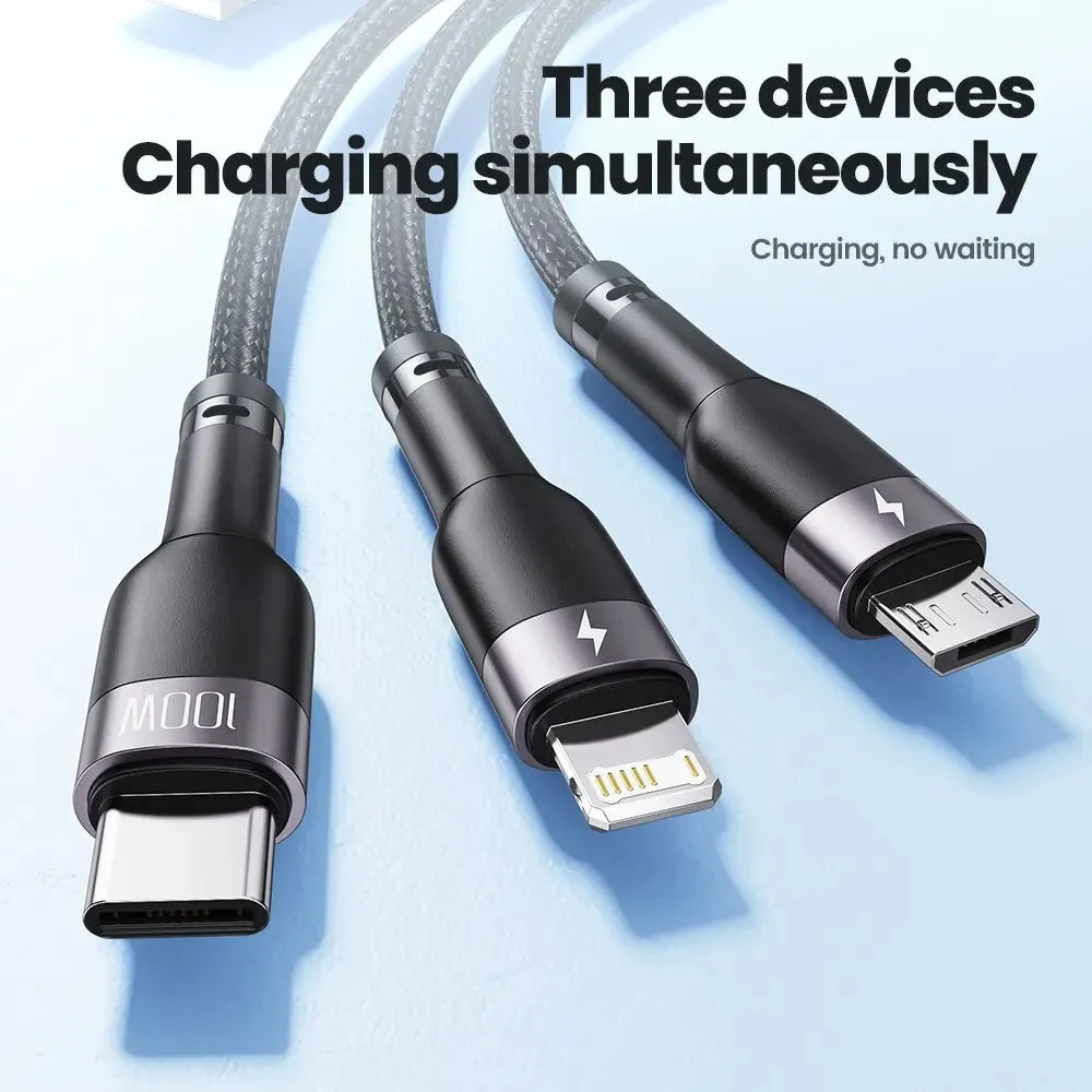 6a 100w 3 in 1 Usb Cable for Iphone Huawei Xiaomi