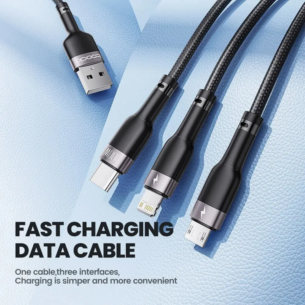 6a 100w 3 in 1 Usb Cable for Iphone Huawei Xiaomi