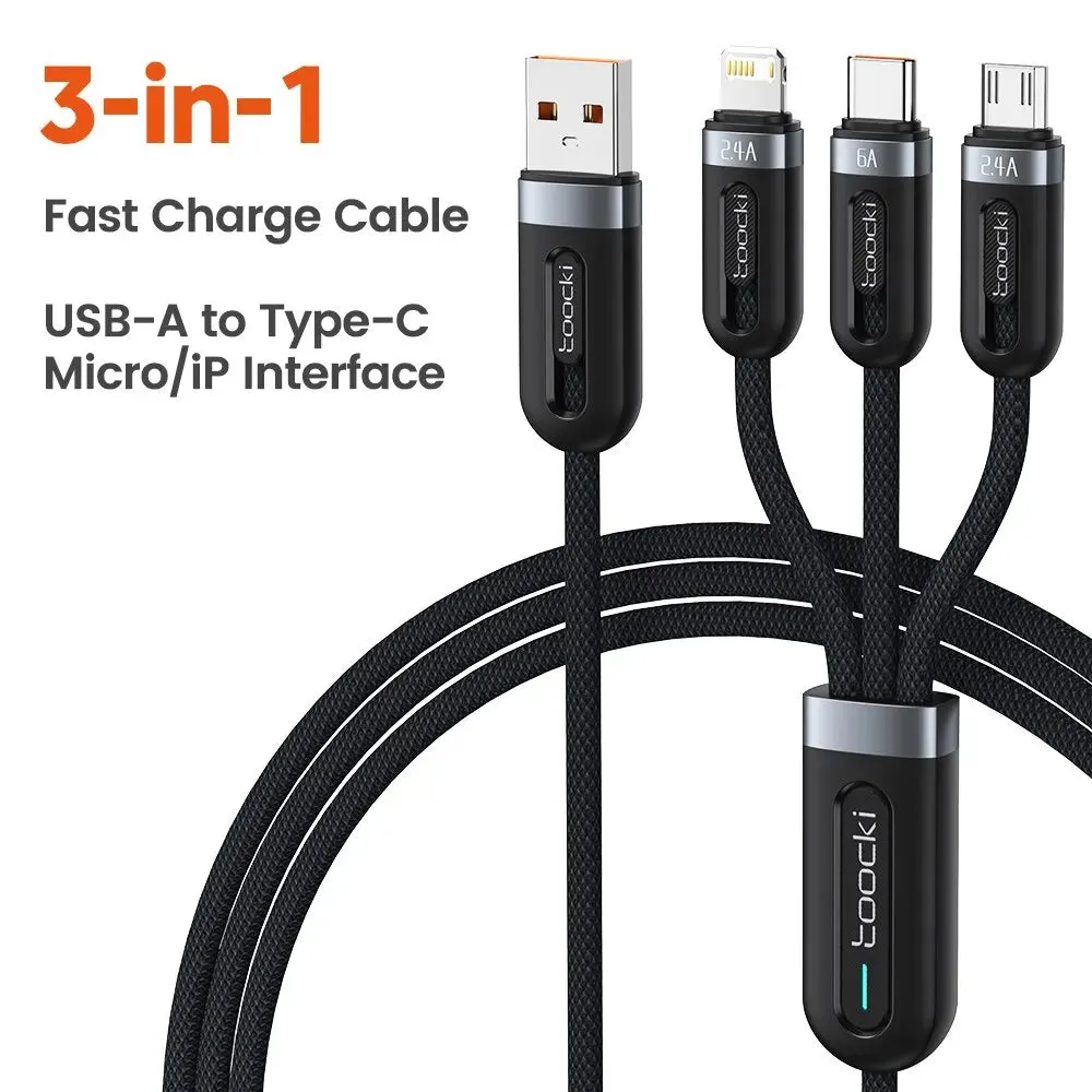 6a 3in1 Fast Charging Cable for Iphone x Xiaomi Oneplus Realme Poco
