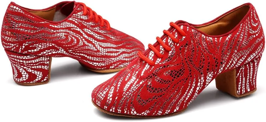 AOQUNFS Women Latin Ballroom Dance Shoes Lace-up Modern Salsa Practice Dancing Shoes,WDL-K4