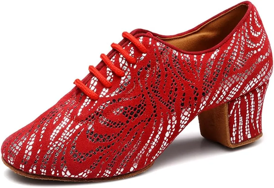 AOQUNFS Women Latin Ballroom Dance Shoes Lace-up Modern Salsa Practice Dancing Shoes,WDL-K4