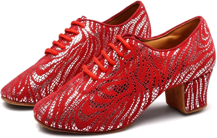 AOQUNFS Women Latin Ballroom Dance Shoes Lace-up Modern Salsa Practice Dancing Shoes,WDL-K4