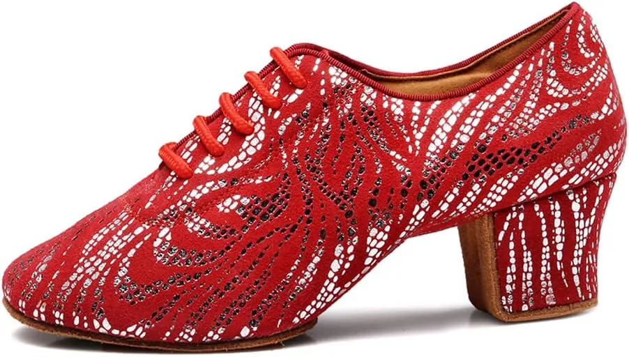 AOQUNFS Women Latin Ballroom Dance Shoes Lace-up Modern Salsa Practice Dancing Shoes,WDL-K4