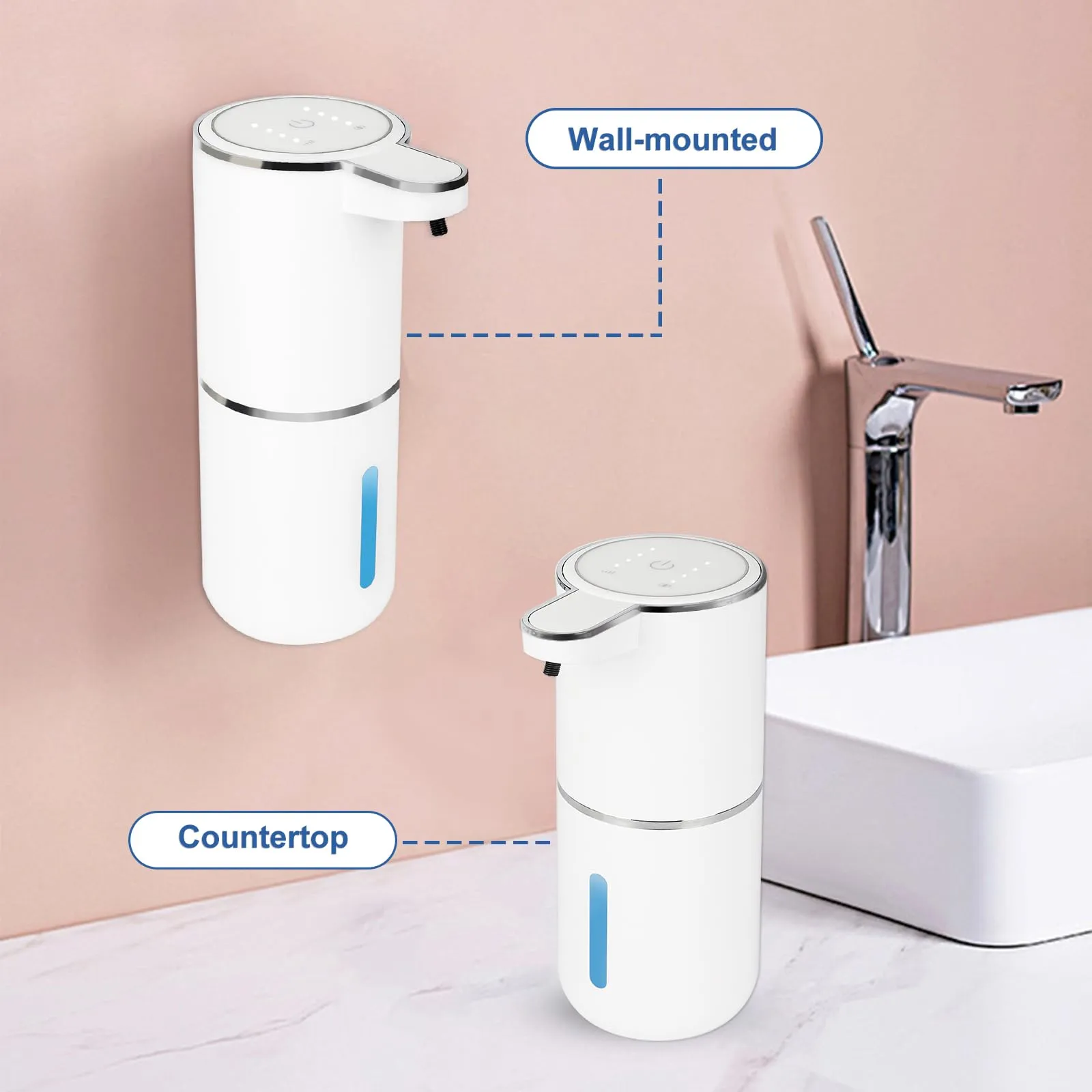 Automatic Soap Dispenser Touchless-Rechargeable,Foam soap Dispenser-4 Adjustable Levels,4 Power Indicators-13.4oz-Suitable for Kitchen and Bathroom