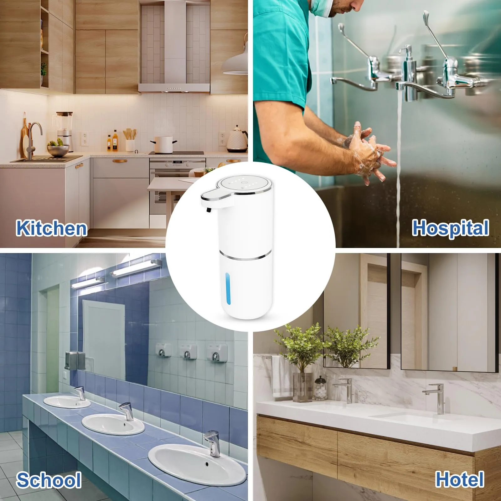Automatic Soap Dispenser Touchless-Rechargeable,Foam soap Dispenser-4 Adjustable Levels,4 Power Indicators-13.4oz-Suitable for Kitchen and Bathroom