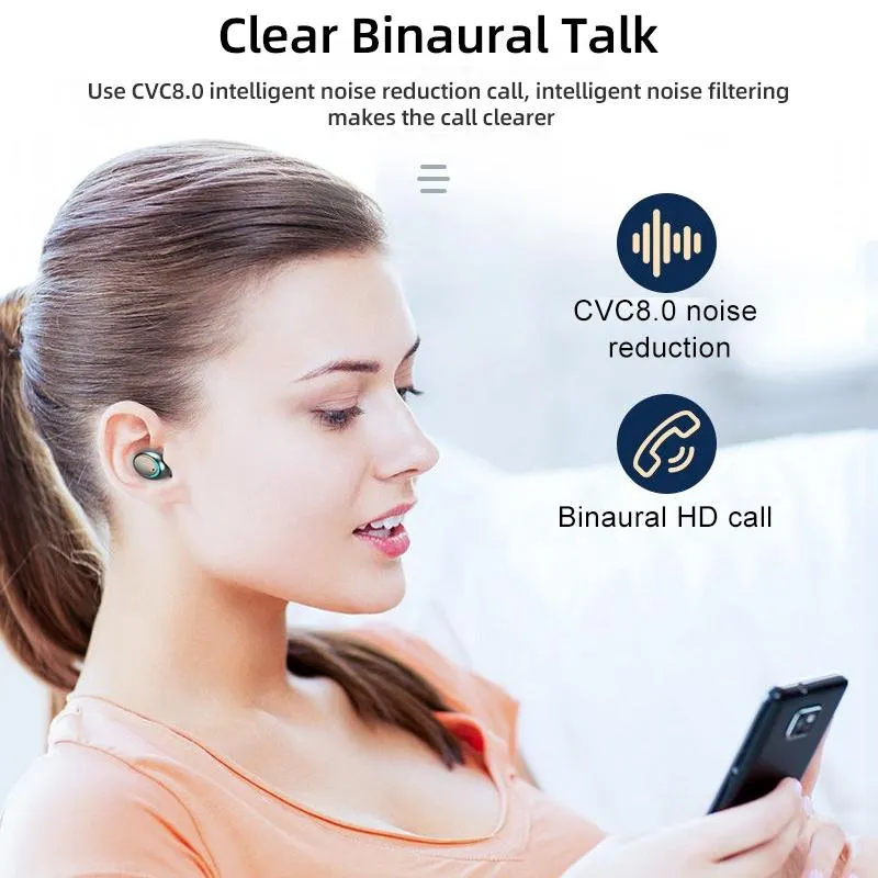 Bluetooth Earphone with Noise Reduction & Led Display - Black