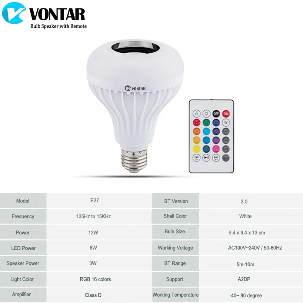Bluetooth Smart LED Light Speaker with Remote Controler