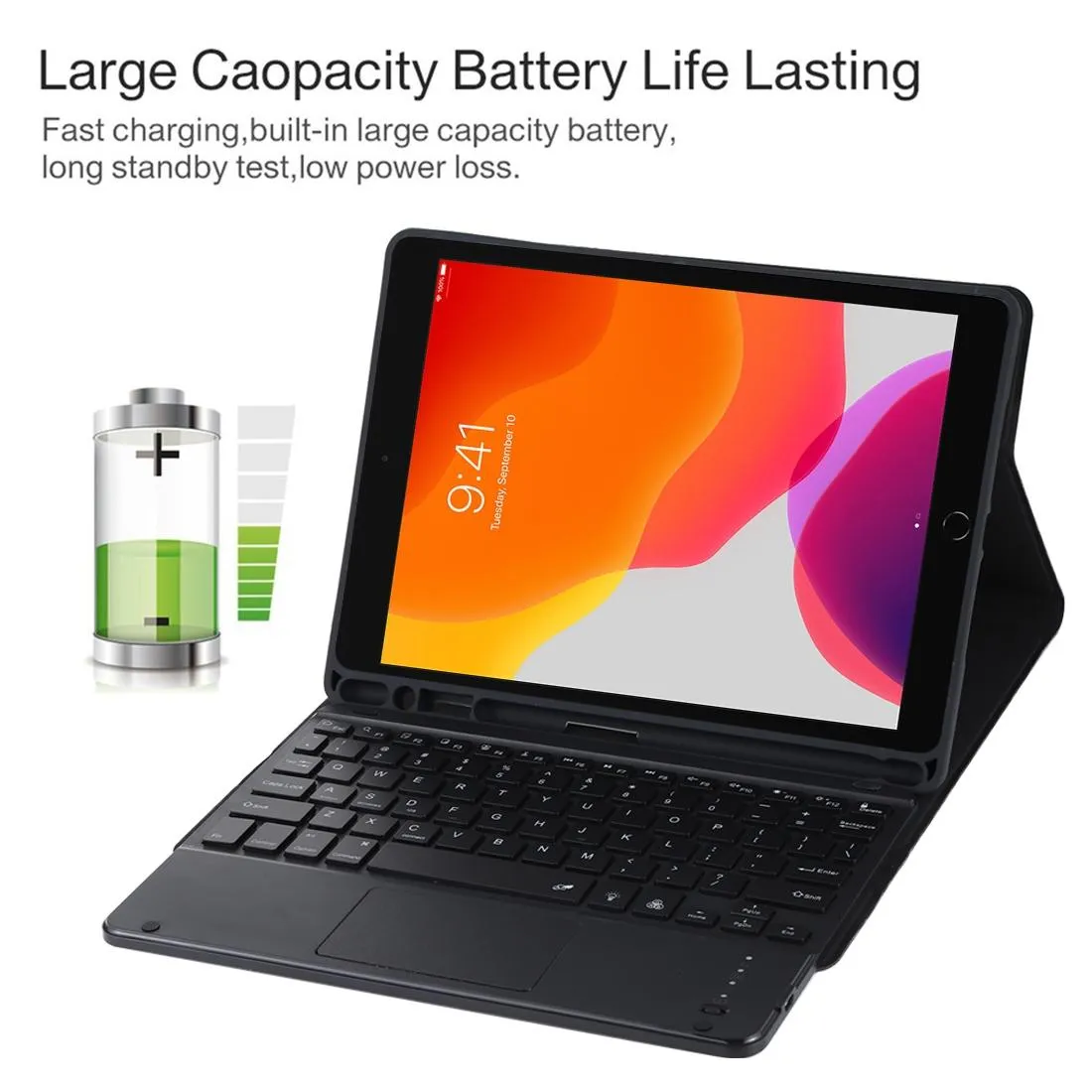 Bluetooth Tablet Case For Ipad 10.2 / Ipad Air 2019 With Touch Pad & Backlight & Pen Holder - Detachable Microfiber Leather