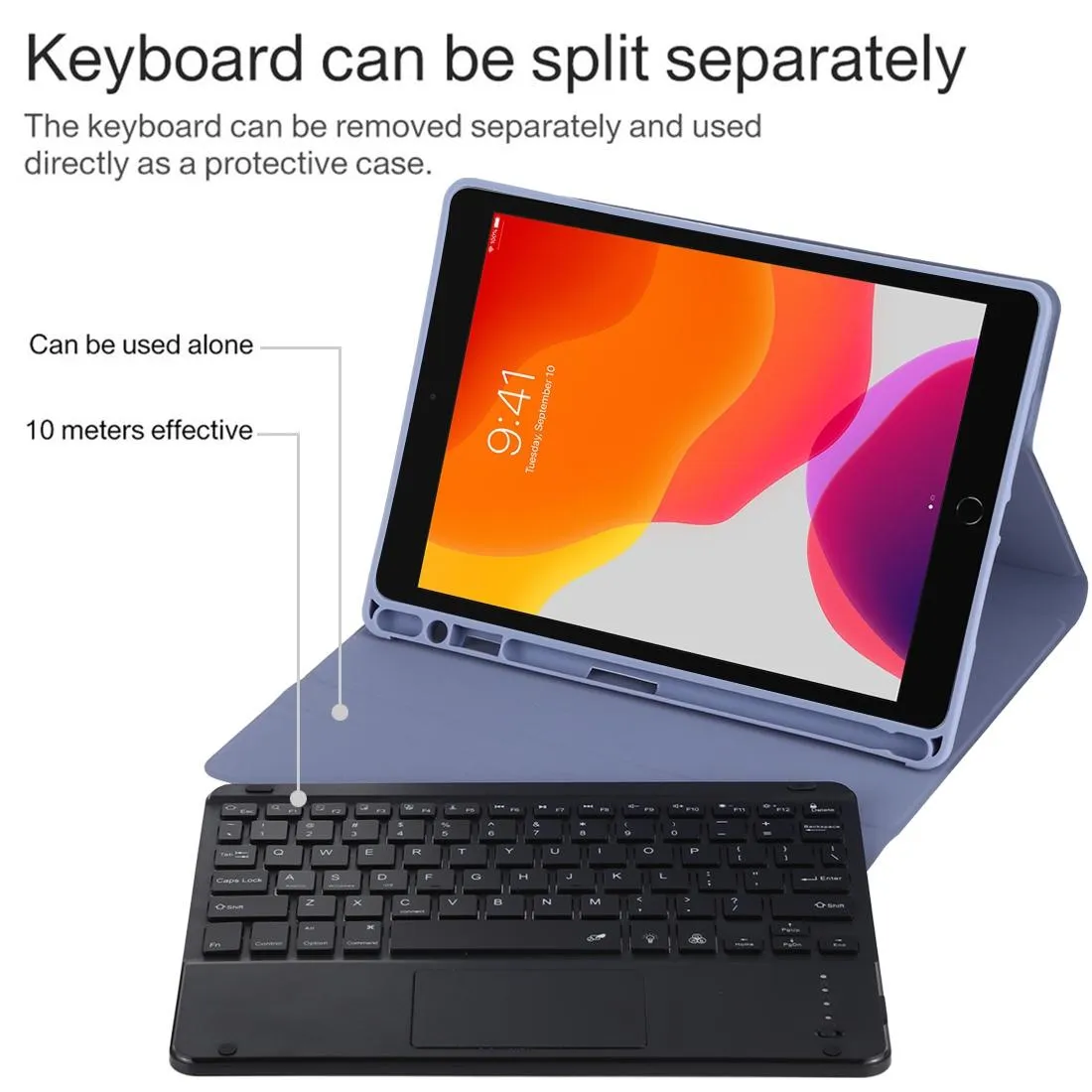Bluetooth Tablet Case For Ipad 10.2 / Ipad Air 2019 With Touch Pad & Backlight & Pen Holder - Detachable Microfiber Leather