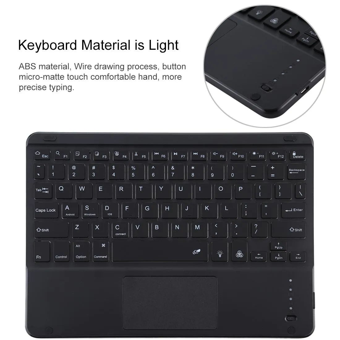 Bluetooth Tablet Case For Ipad 10.2 / Ipad Air 2019 With Touch Pad & Backlight & Pen Holder - Detachable Microfiber Leather