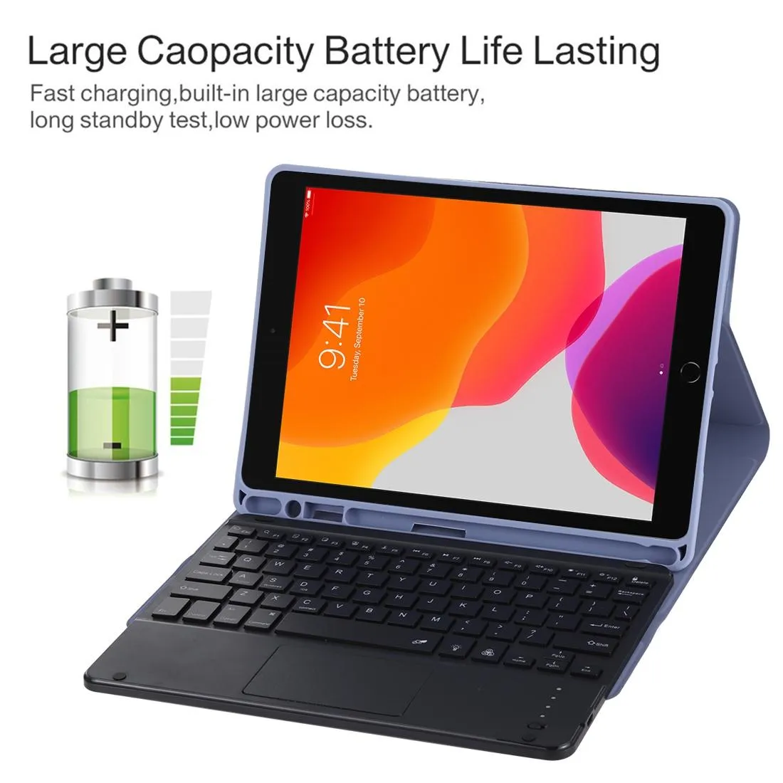 Bluetooth Tablet Case For Ipad 10.2 / Ipad Air 2019 With Touch Pad & Backlight & Pen Holder - Detachable Microfiber Leather
