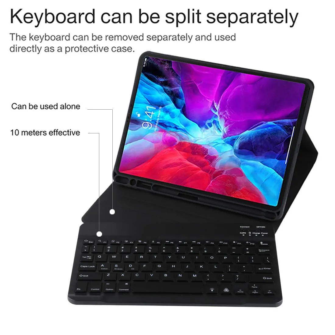 Bluetooth Tablet Case For Ipad Pro 11 With Detachable Microfiber Leather Backlight Pen Slot & Holder