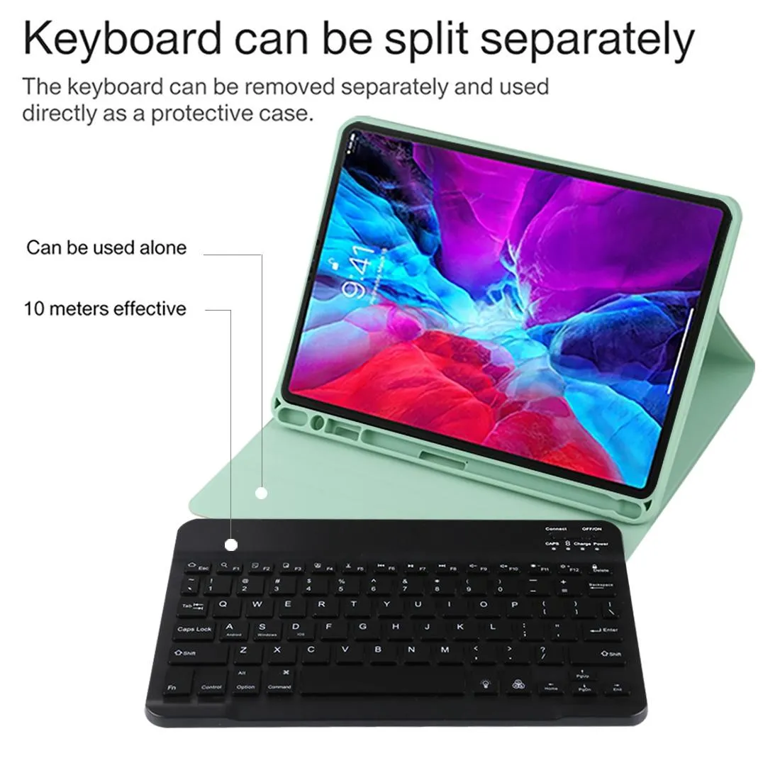 Bluetooth Tablet Case For Ipad Pro 11 With Detachable Microfiber Leather Backlight Pen Slot & Holder