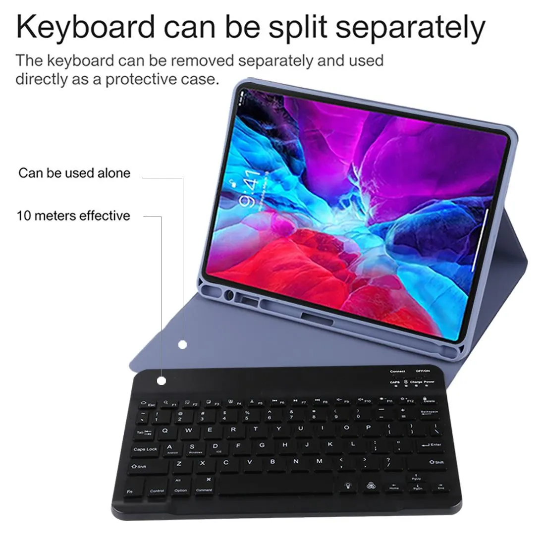 Bluetooth Tablet Case For Ipad Pro 11 With Detachable Microfiber Leather Backlight Pen Slot & Holder
