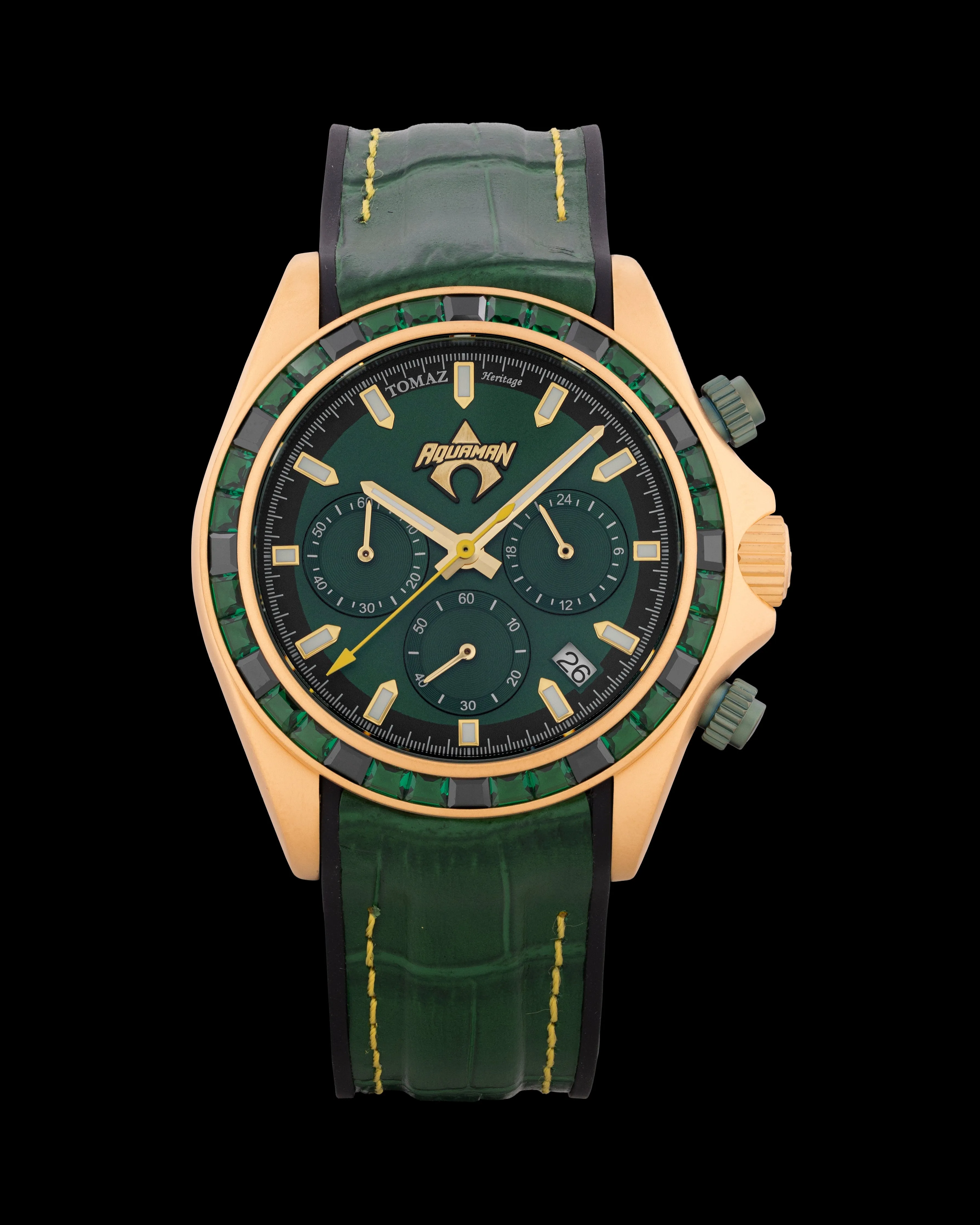 DC Aquaman GR02-A5D1 (Gold/Green) with Black/Green Crystal and Black/Green Leather Strap