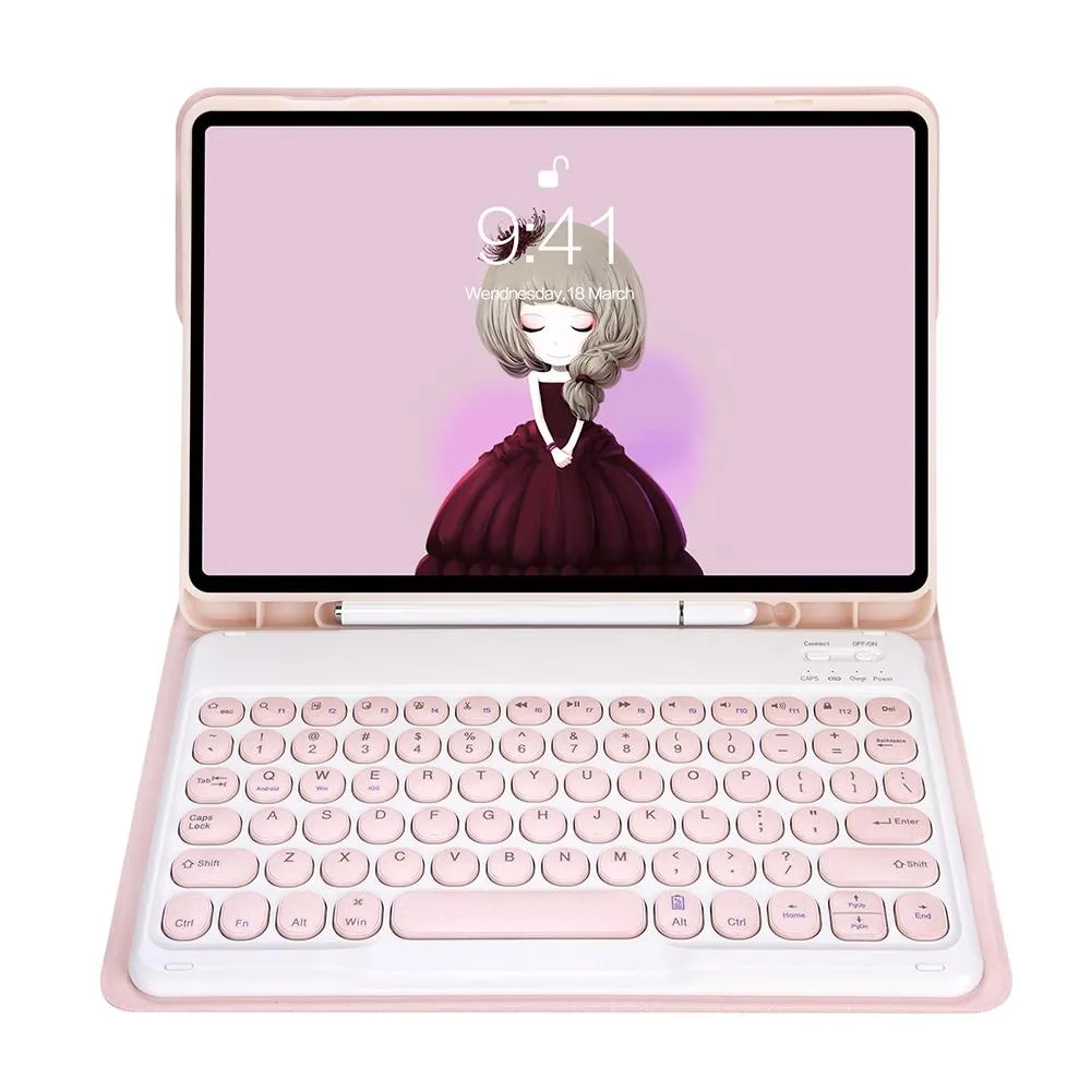 Detachable Bluetooth Keyboard Leather Case For Ipad Air 4 / 5 - Candy Colour Skin Texture - 10.9 Inch