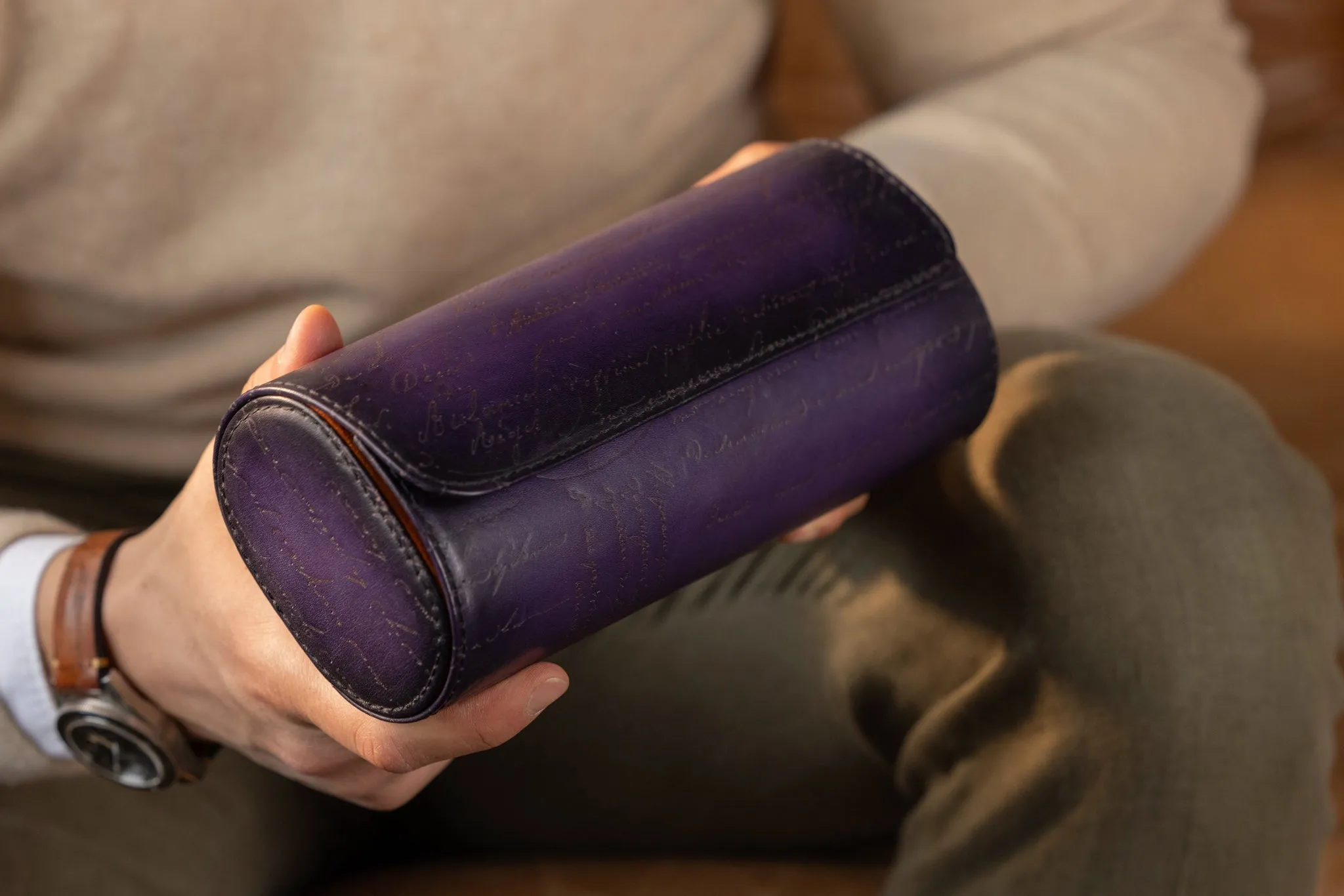 Galata Watch Roll - Parchment Patina Purple For 3 Watches