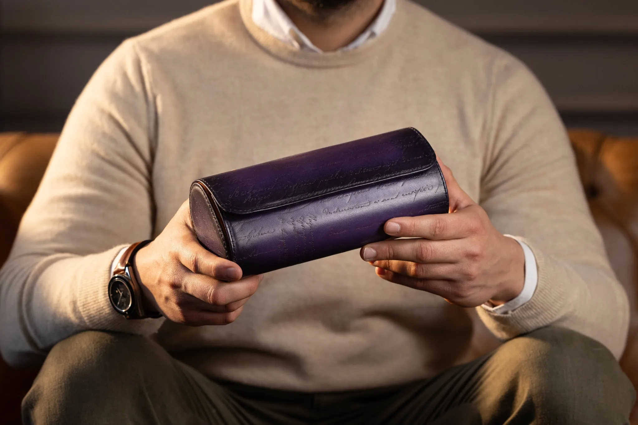 Galata Watch Roll - Parchment Patina Purple For 3 Watches