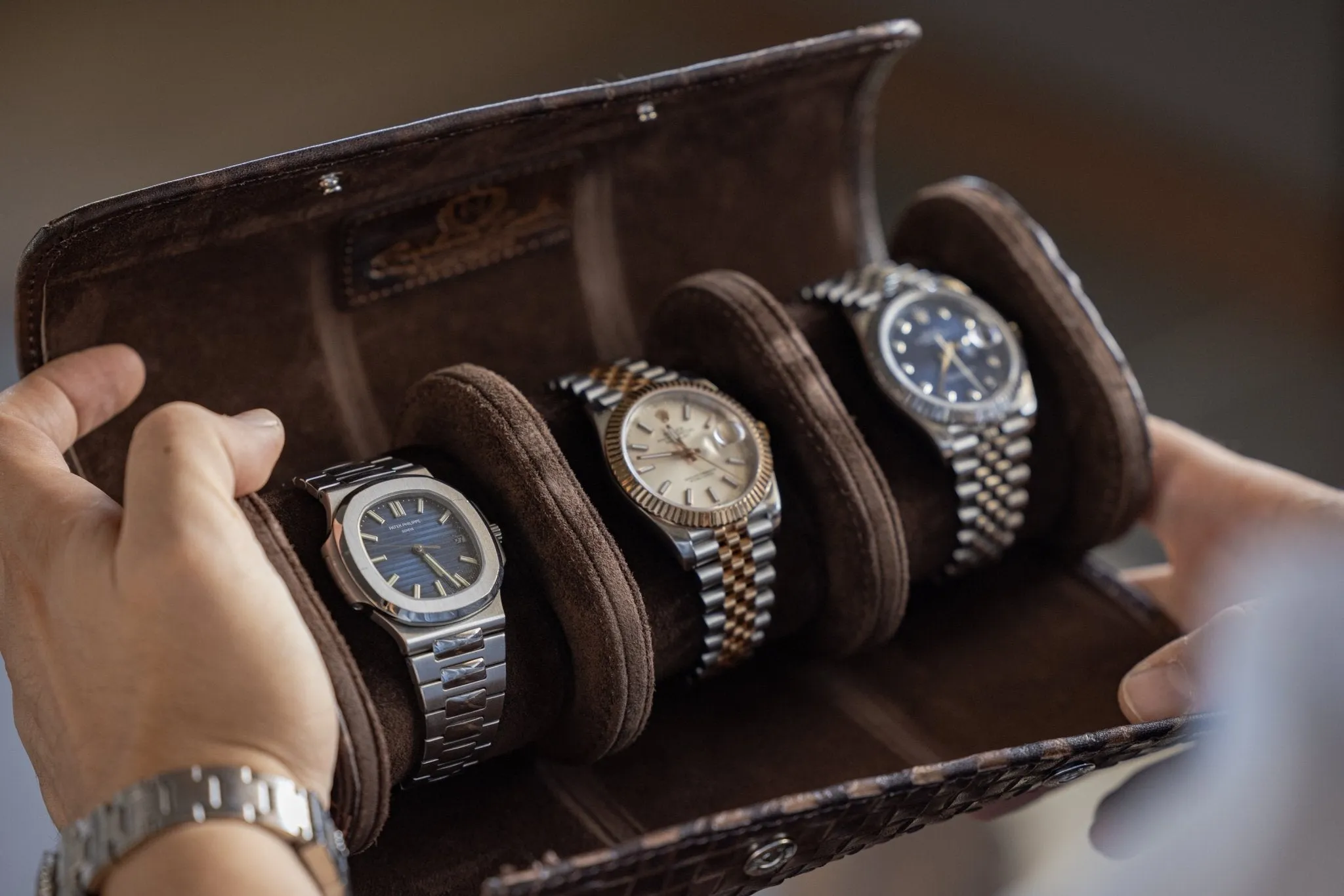 Galata Watch Roll - Woven Brown For 3 Watches