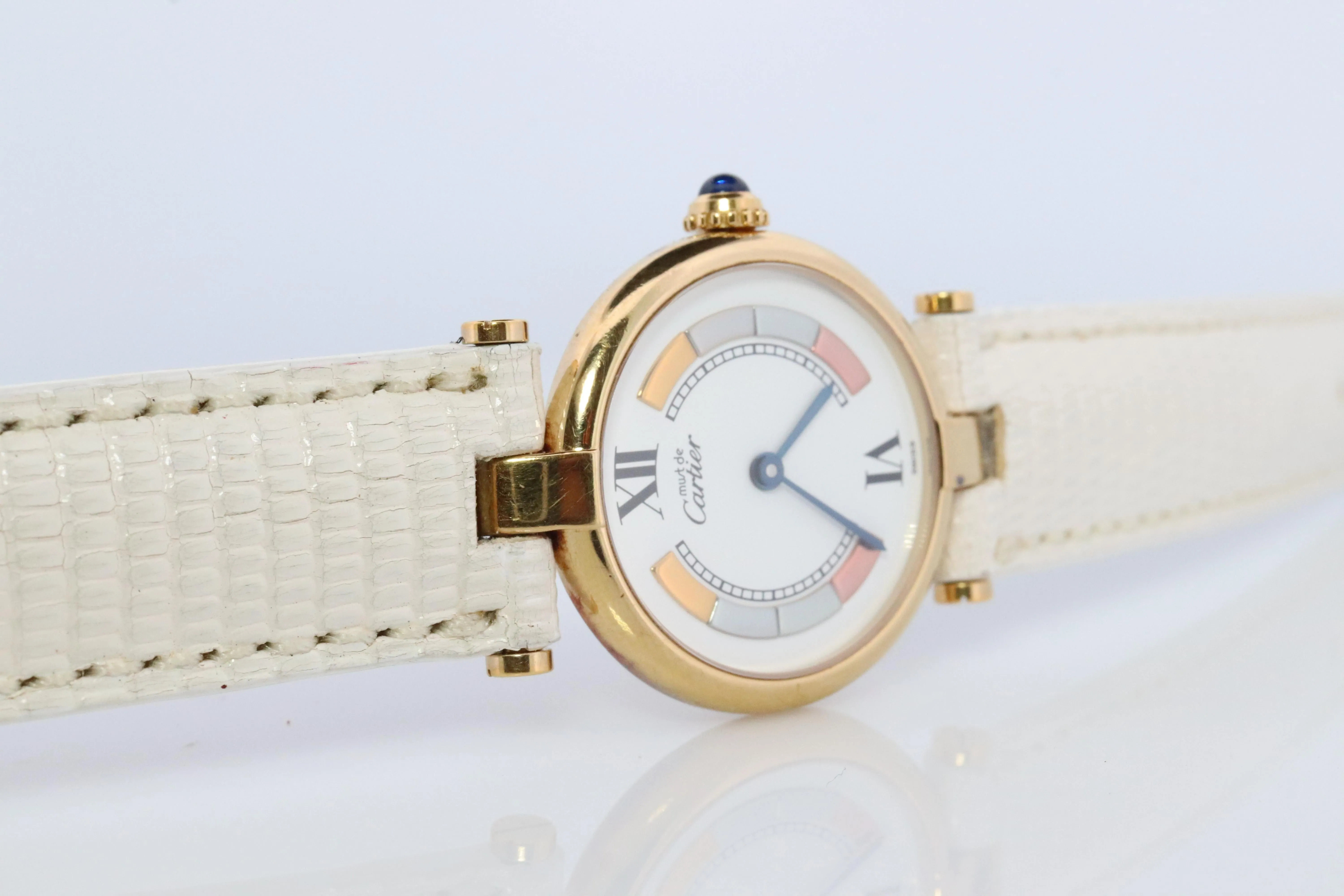 Genuine Cartier Watch. Must de Cartier Vendome Round Argent Vermeil Tricolor