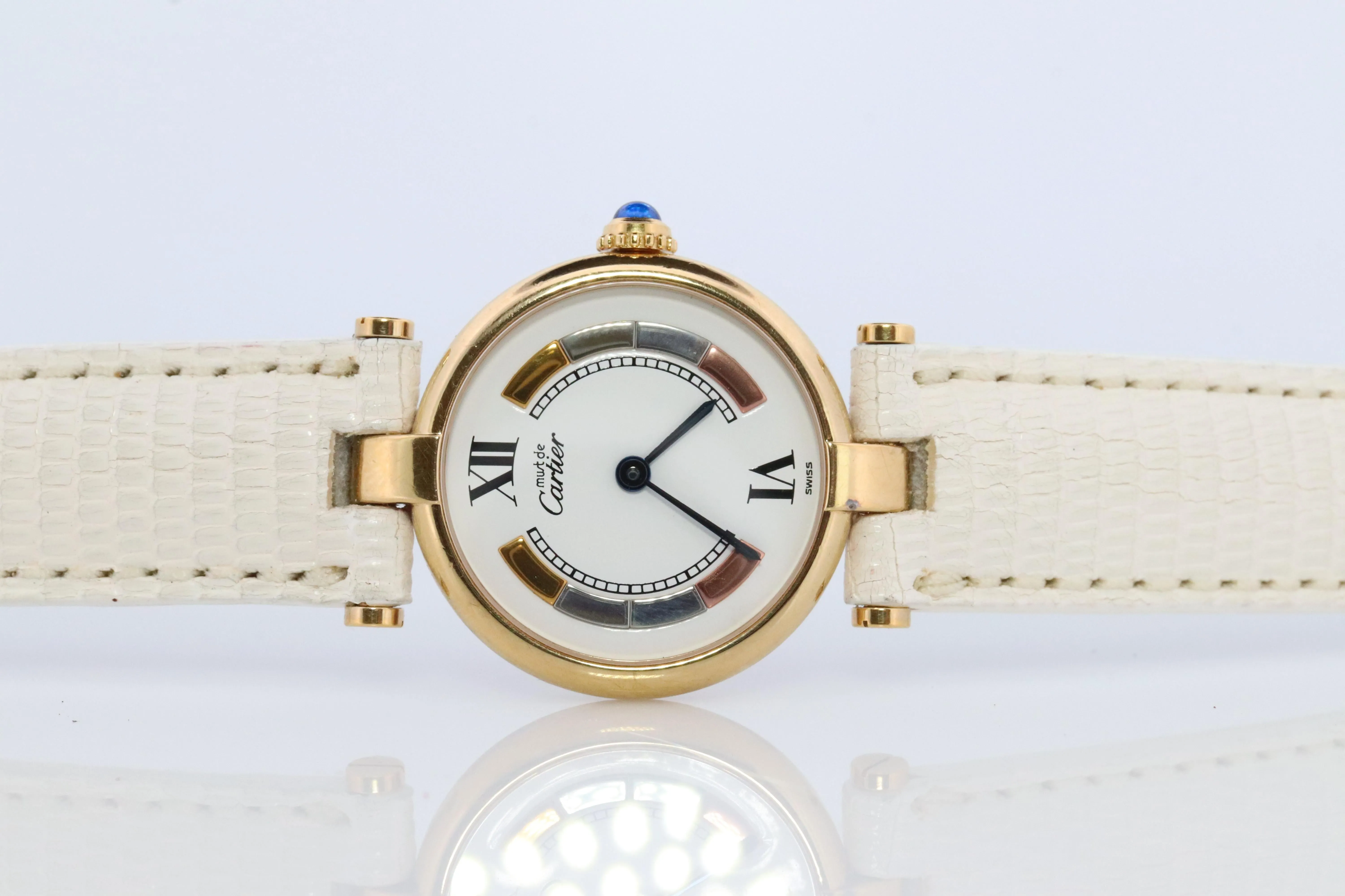 Genuine Cartier Watch. Must de Cartier Vendome Round Argent Vermeil Tricolor