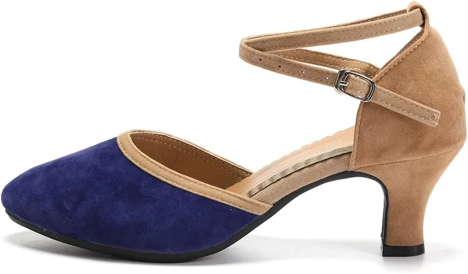 JUODVMP Women's Ballroom Dance Shoes Closed Toe Satin Modern Latin Dance Shoes Crisscross Belt Women Model DY212