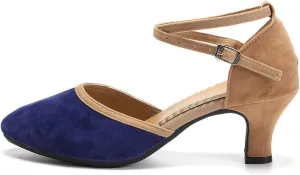 JUODVMP Women's Ballroom Dance Shoes Closed Toe Satin Modern Latin Dance Shoes Crisscross Belt Women Model DY212