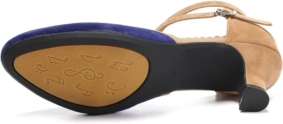JUODVMP Women's Ballroom Dance Shoes Closed Toe Satin Modern Latin Dance Shoes Crisscross Belt Women Model DY212