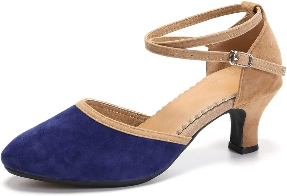 JUODVMP Women's Ballroom Dance Shoes Closed Toe Satin Modern Latin Dance Shoes Crisscross Belt Women Model DY212