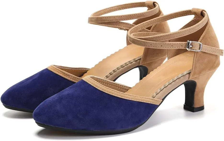 JUODVMP Women's Ballroom Dance Shoes Closed Toe Satin Modern Latin Dance Shoes Crisscross Belt Women Model DY212