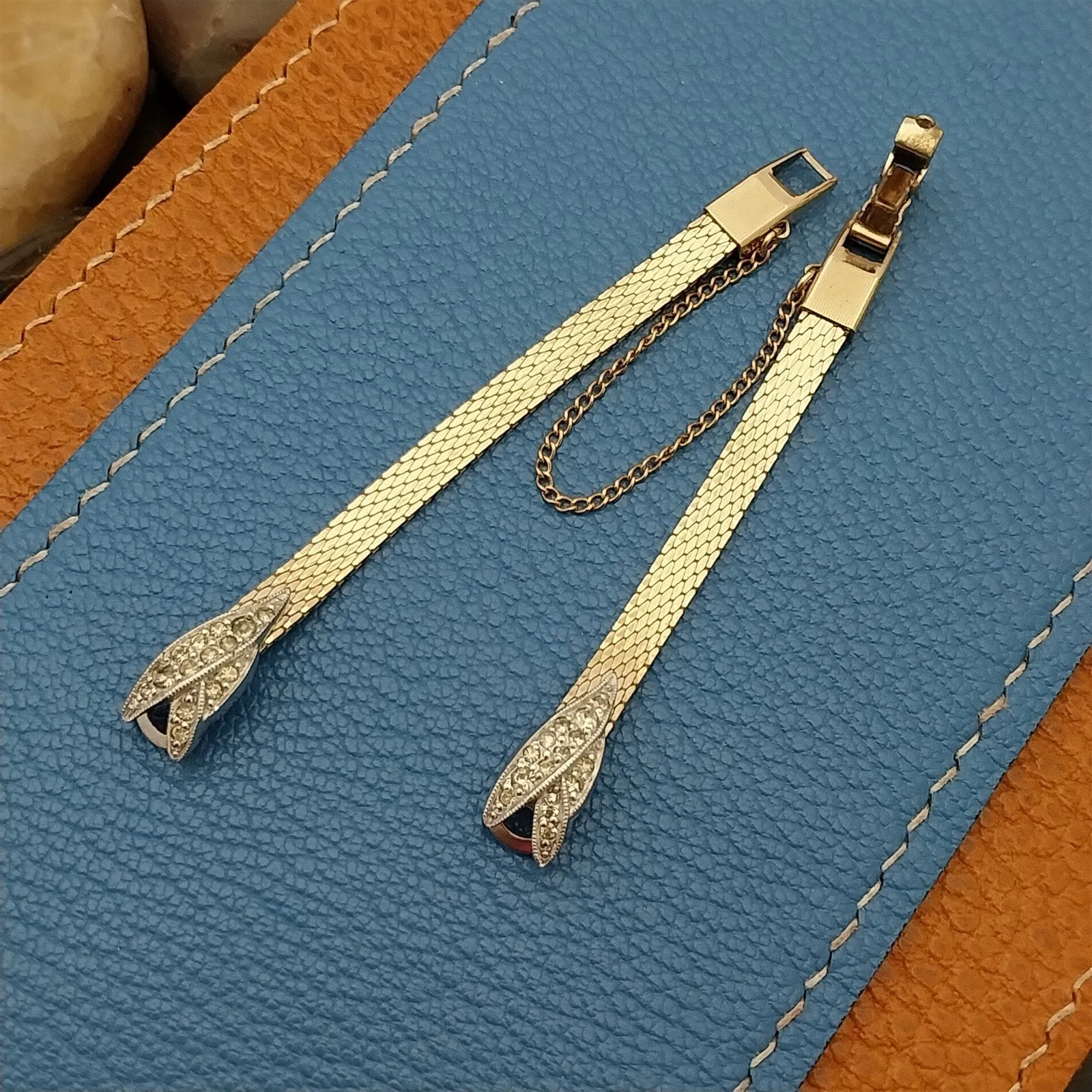 Ladies 10k Gold Filled Mesh & Diamond Single-Lug Speidel nos Vintage Watch Band