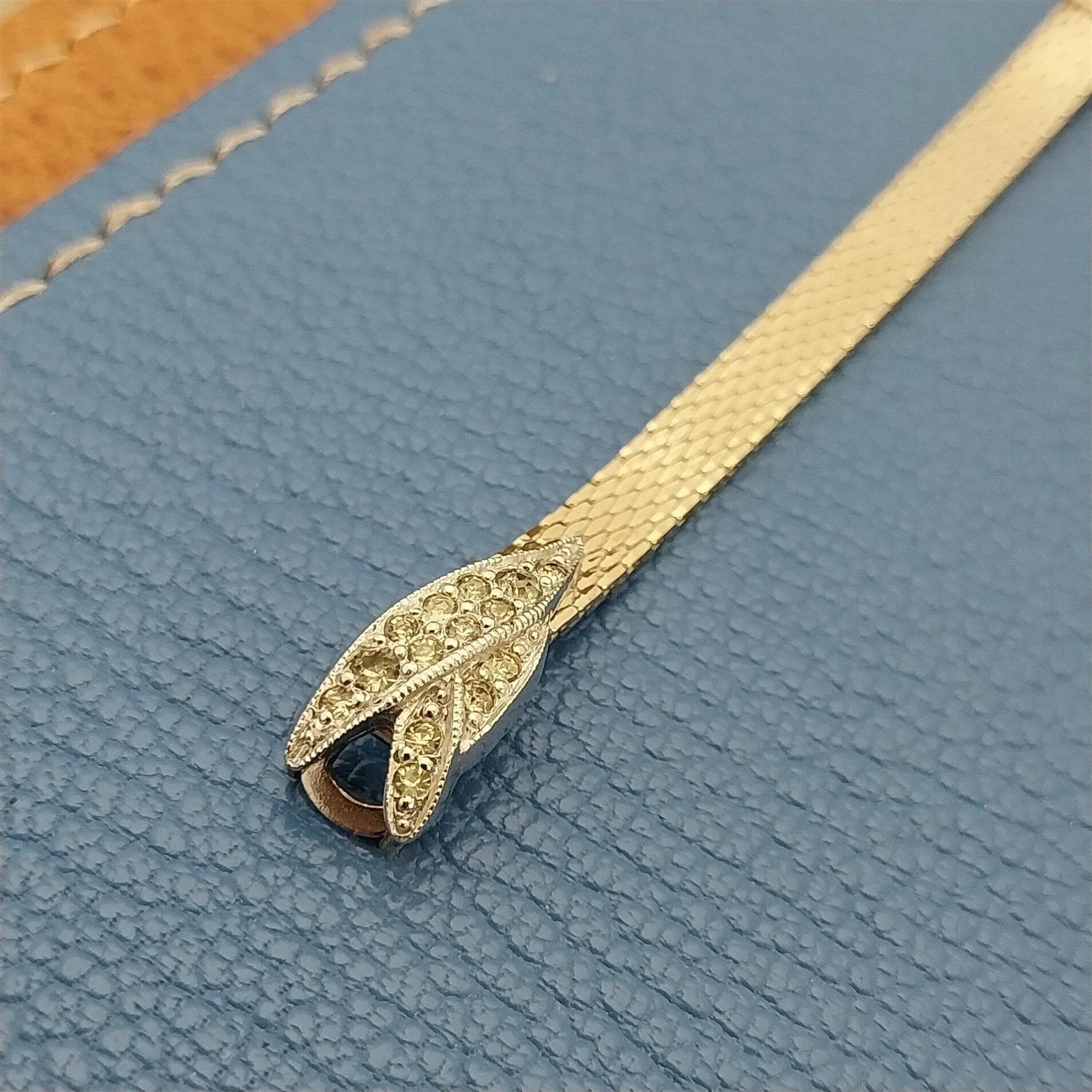 Ladies 10k Gold Filled Mesh & Diamond Single-Lug Speidel nos Vintage Watch Band