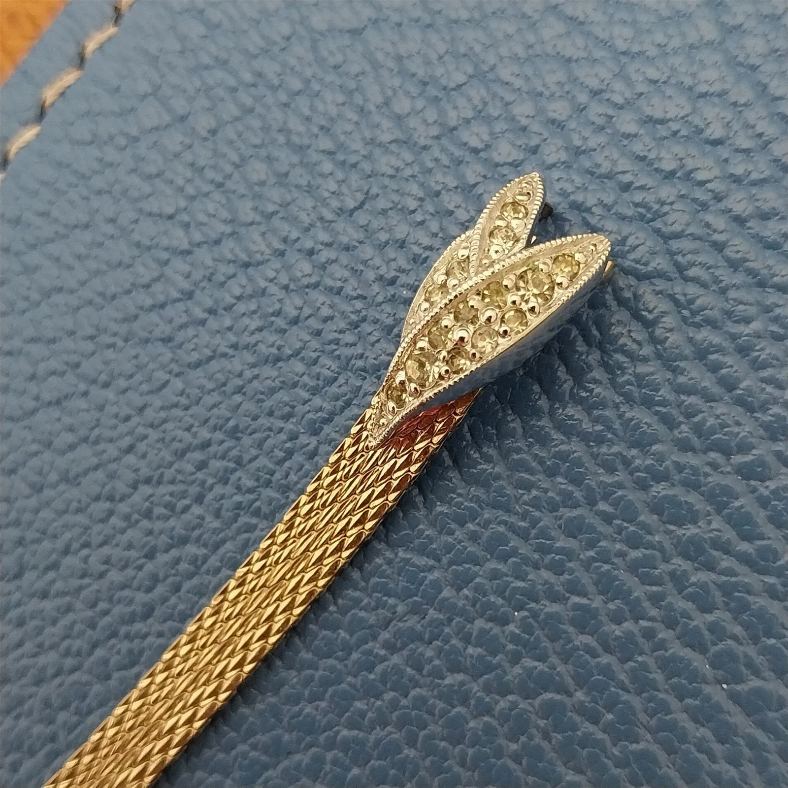 Ladies 10k Gold Filled Mesh & Diamond Single-Lug Speidel nos Vintage Watch Band