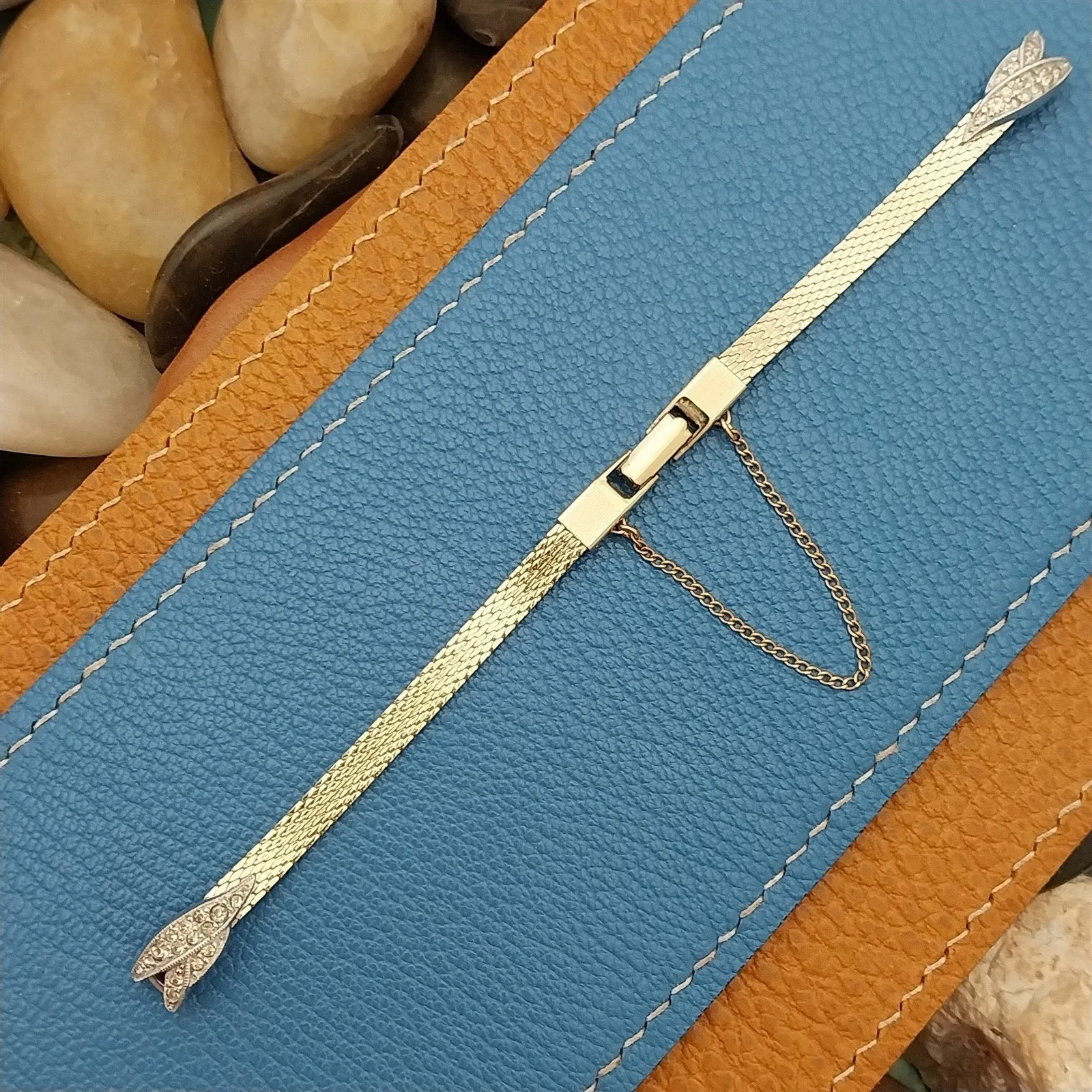 Ladies 10k Gold Filled Mesh & Diamond Single-Lug Speidel nos Vintage Watch Band