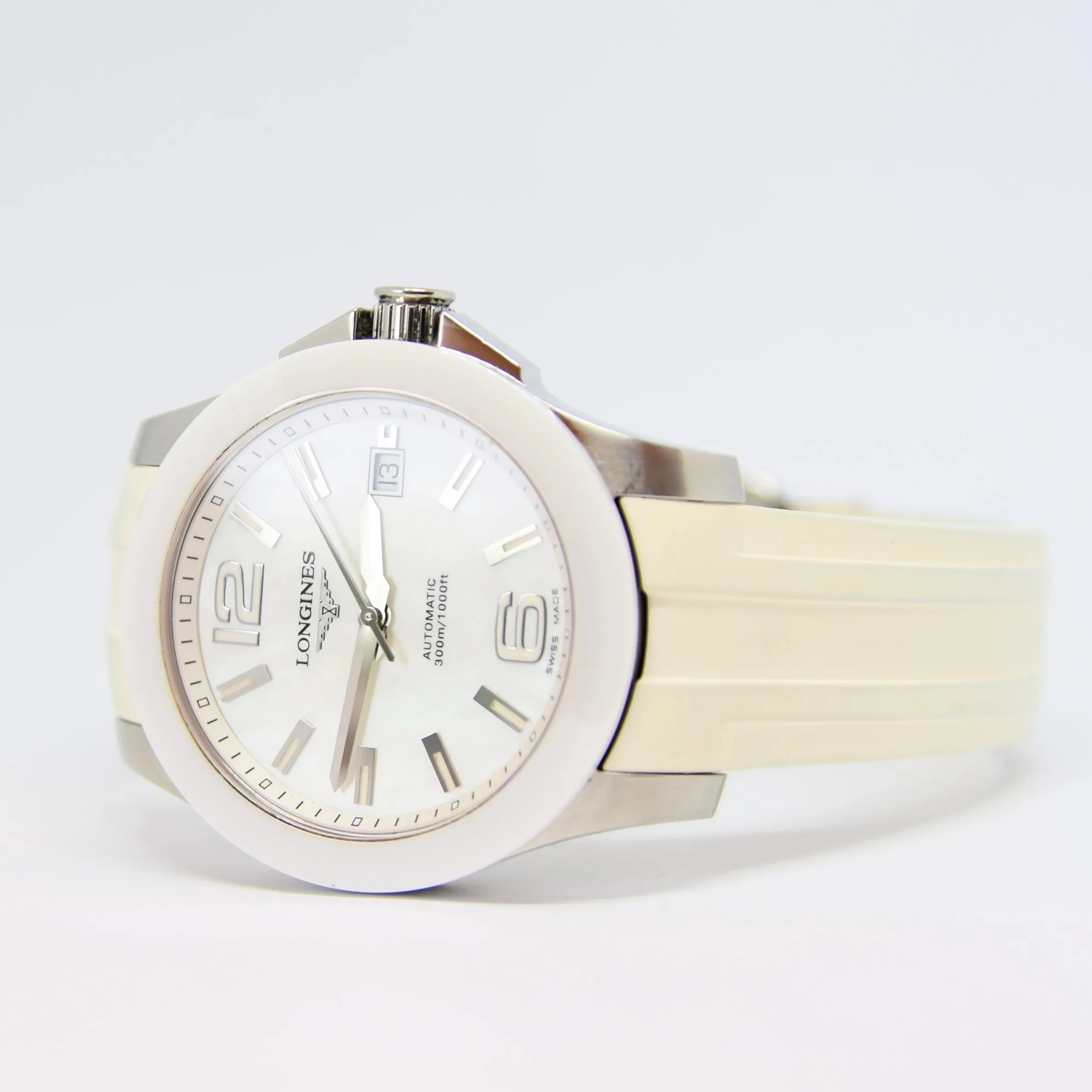 Longines Conquest Automatic Watch Model L36554862 in 39mm with MOP Dial - Stainless Steel & Ceramic Case with Box